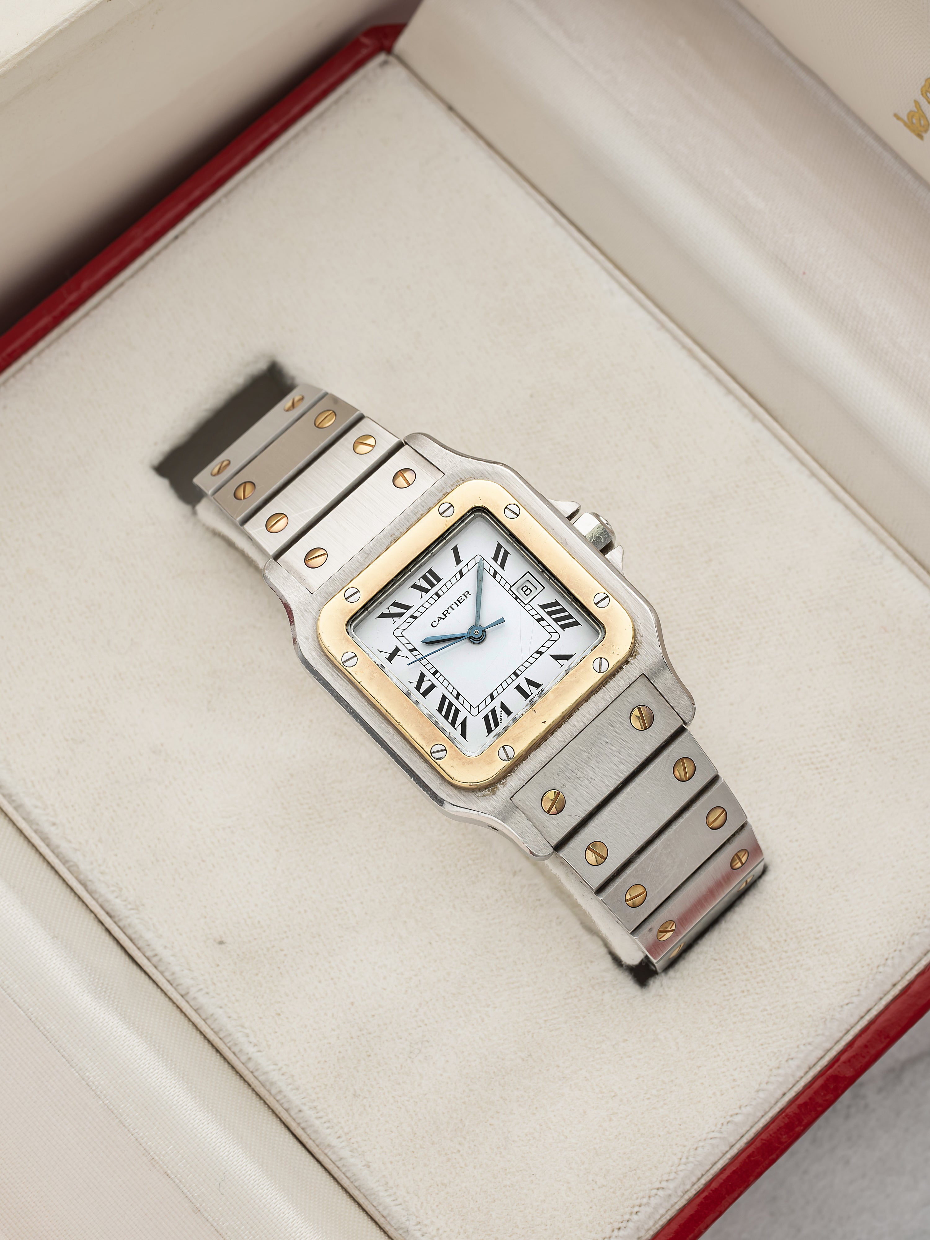 Vintage 1980s Cartier Santos 2961 Two-Tone White Roman Dial Auto 29mm