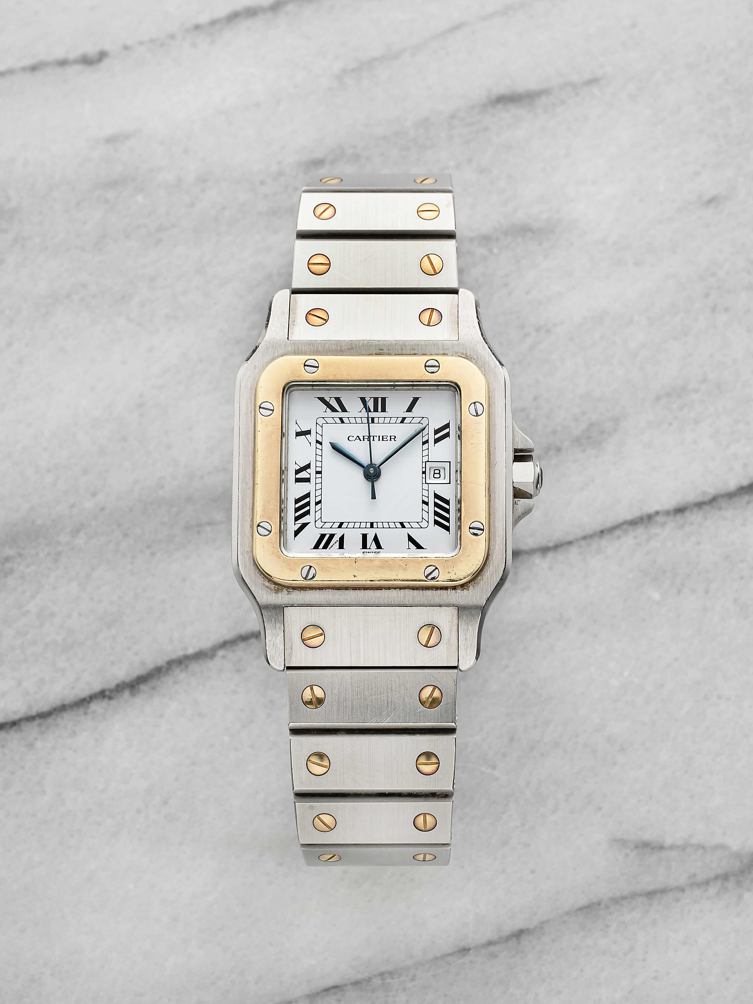 Vintage 1980s Cartier Santos 2961 Two-Tone White Roman Dial Auto 29mm