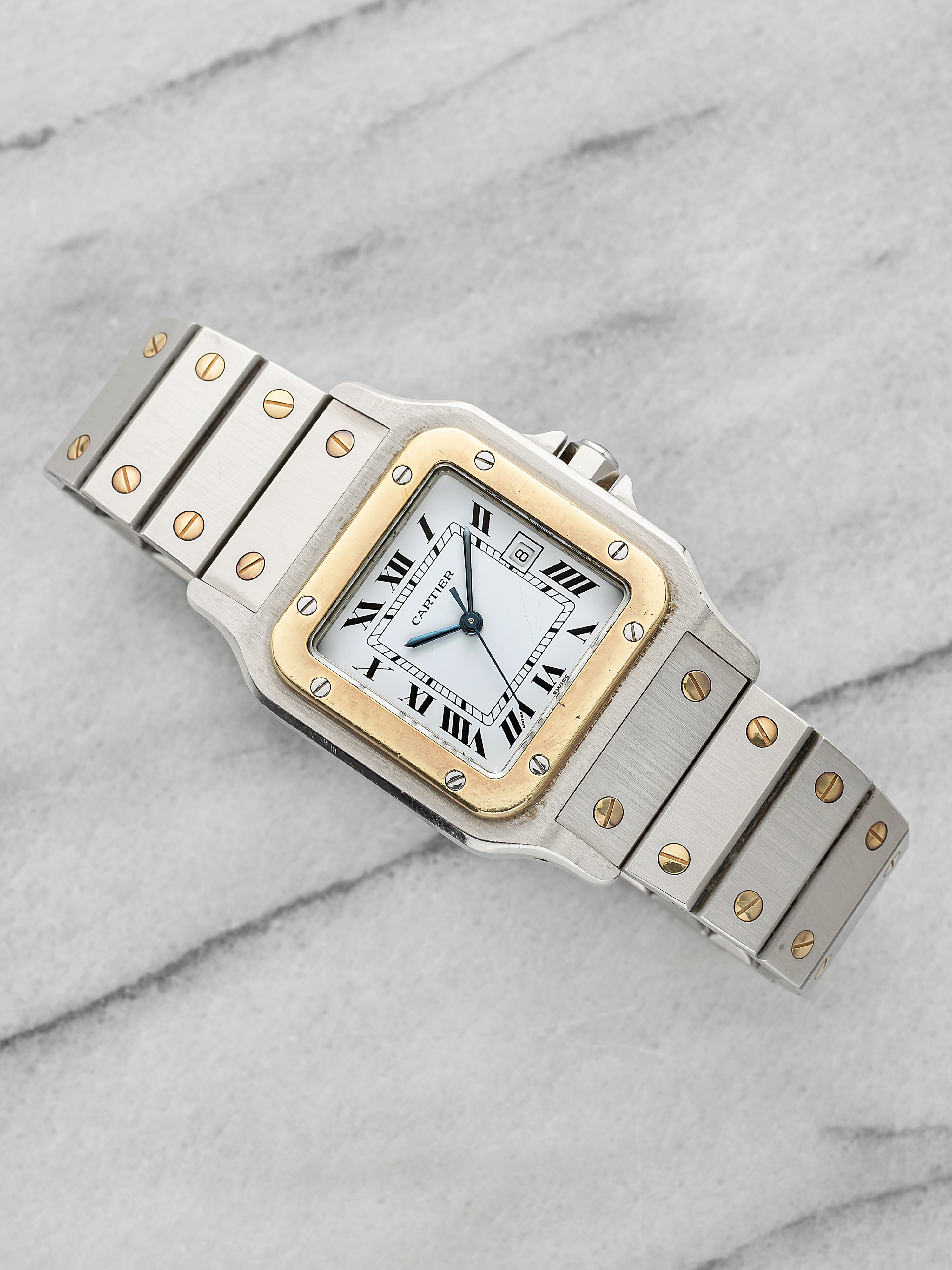 Vintage 1980s Cartier Santos 2961 Two-Tone White Roman Dial Auto 29mm
