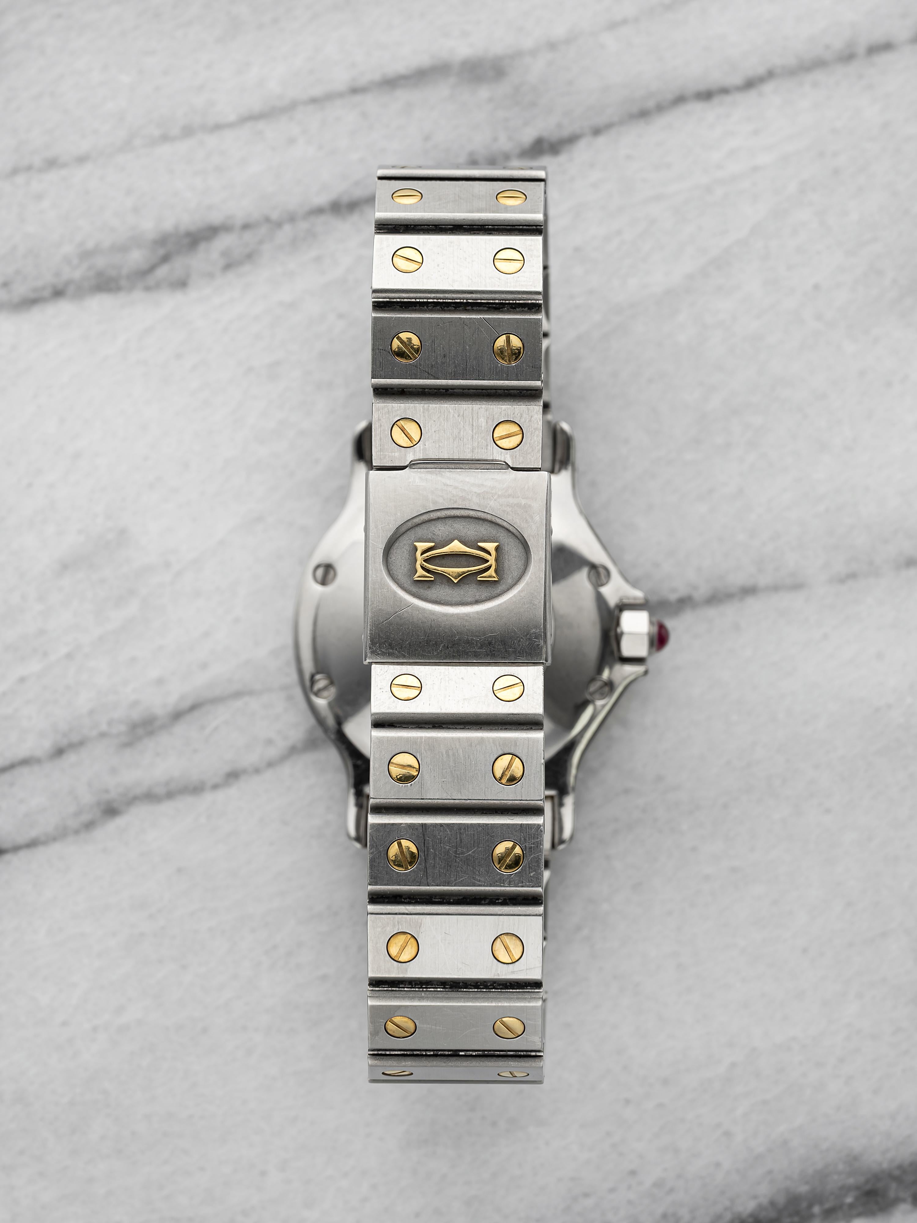 Vintage 1990s Cartier Santos Octagonal 2966 18K YG Burgundy Dial Automatic 31 mm