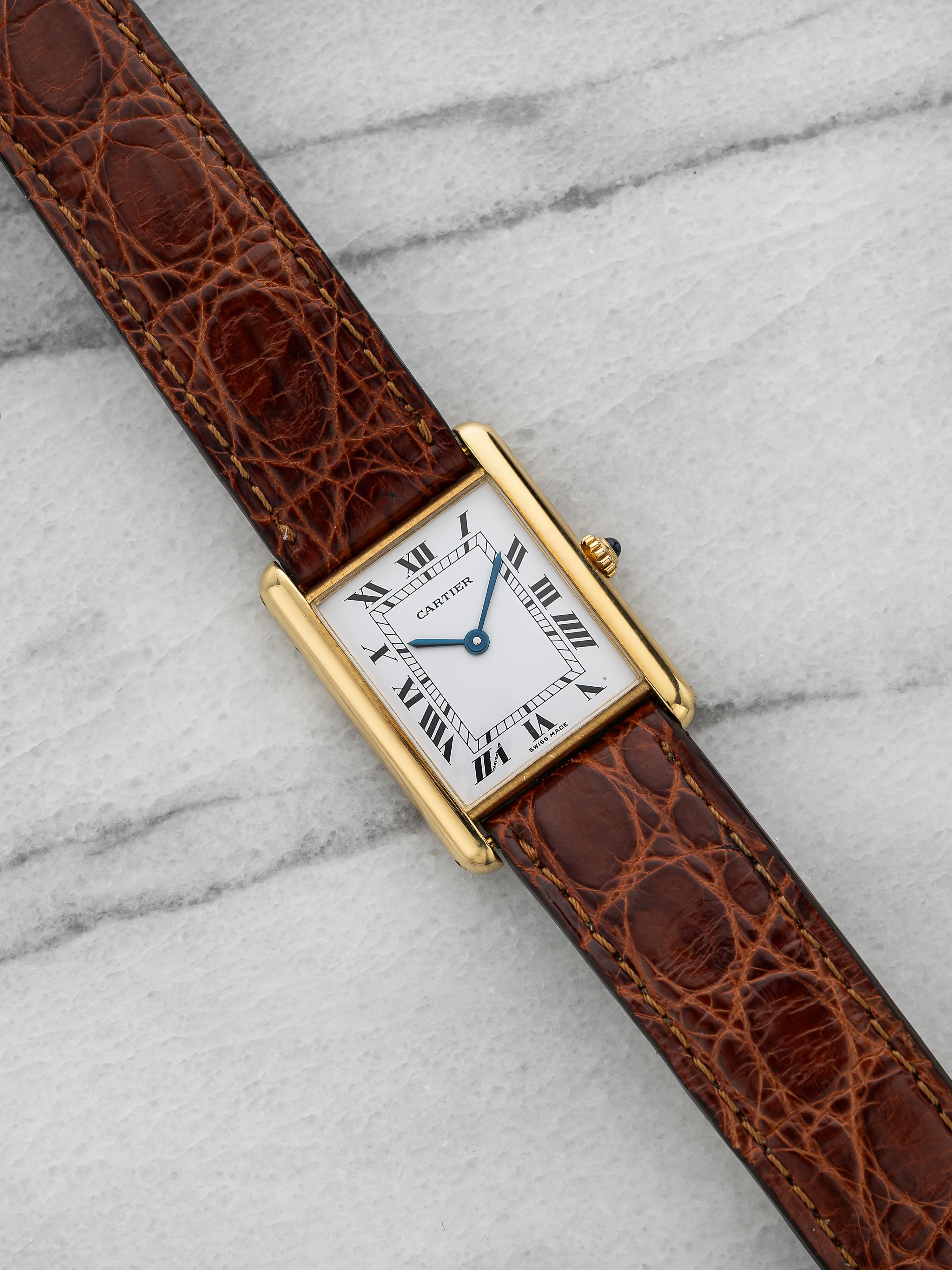 Vintage Cartier Tank Louis 8105 18K YG White Roman Dial Quartz 24 mm