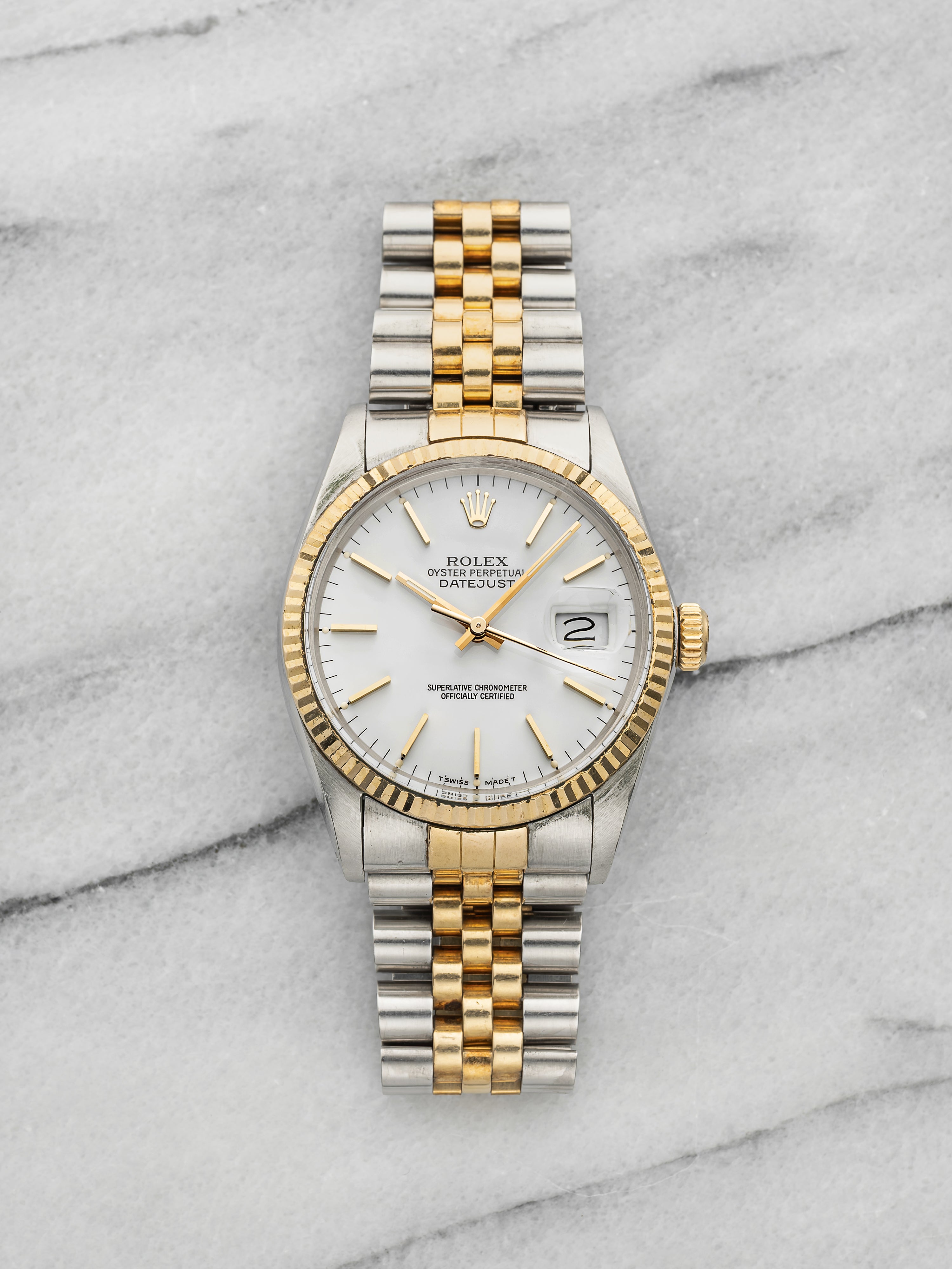 Vintage 1986 Rolex Datejust 16013 Two Tone White Dial Auto 36mm