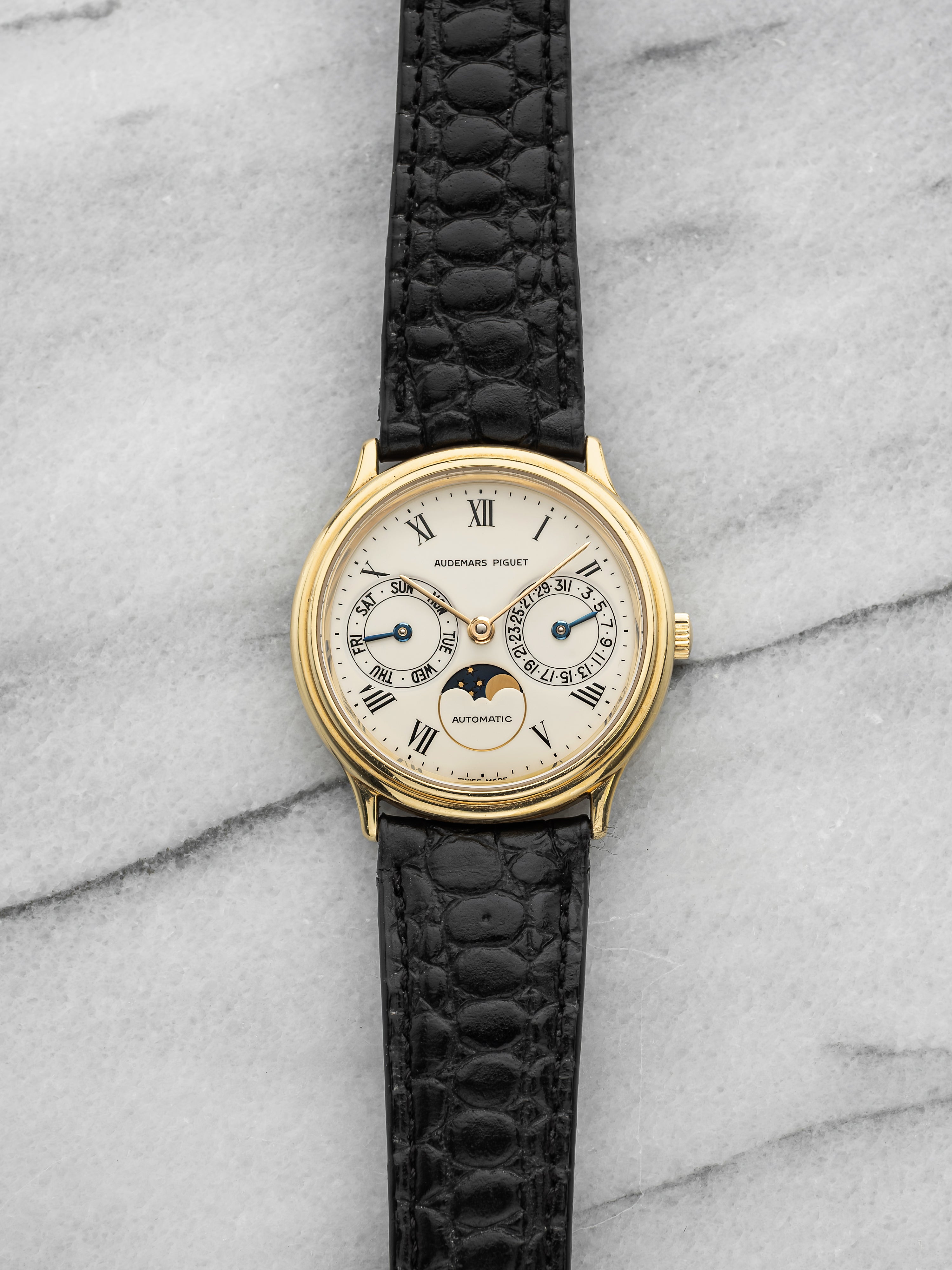 Vintage 1980s Audemars Piguet Day-Date Moonphase 25589BA 18K YG Automatic 33mm