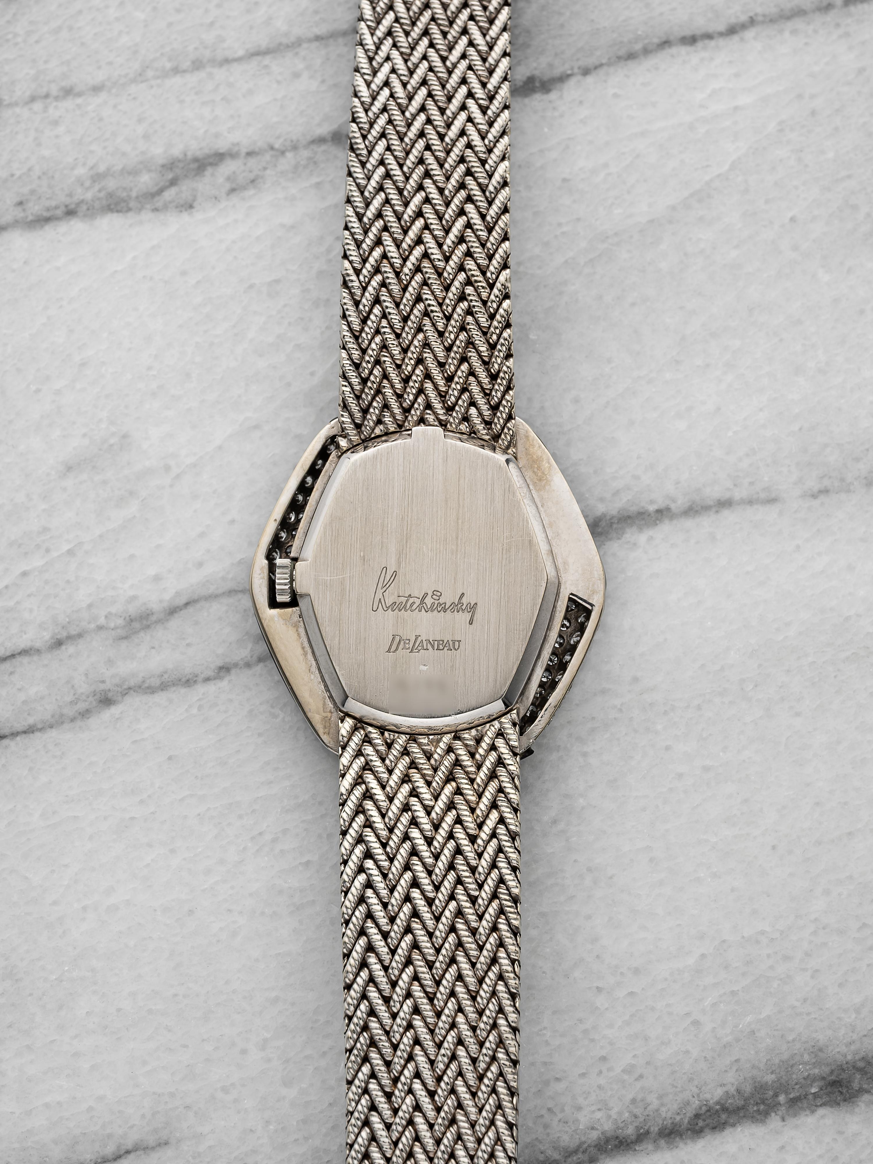 Vintage 1970s DeLaneau 18K WG Manual Onyx & Pave Diamond Dial 33 mm