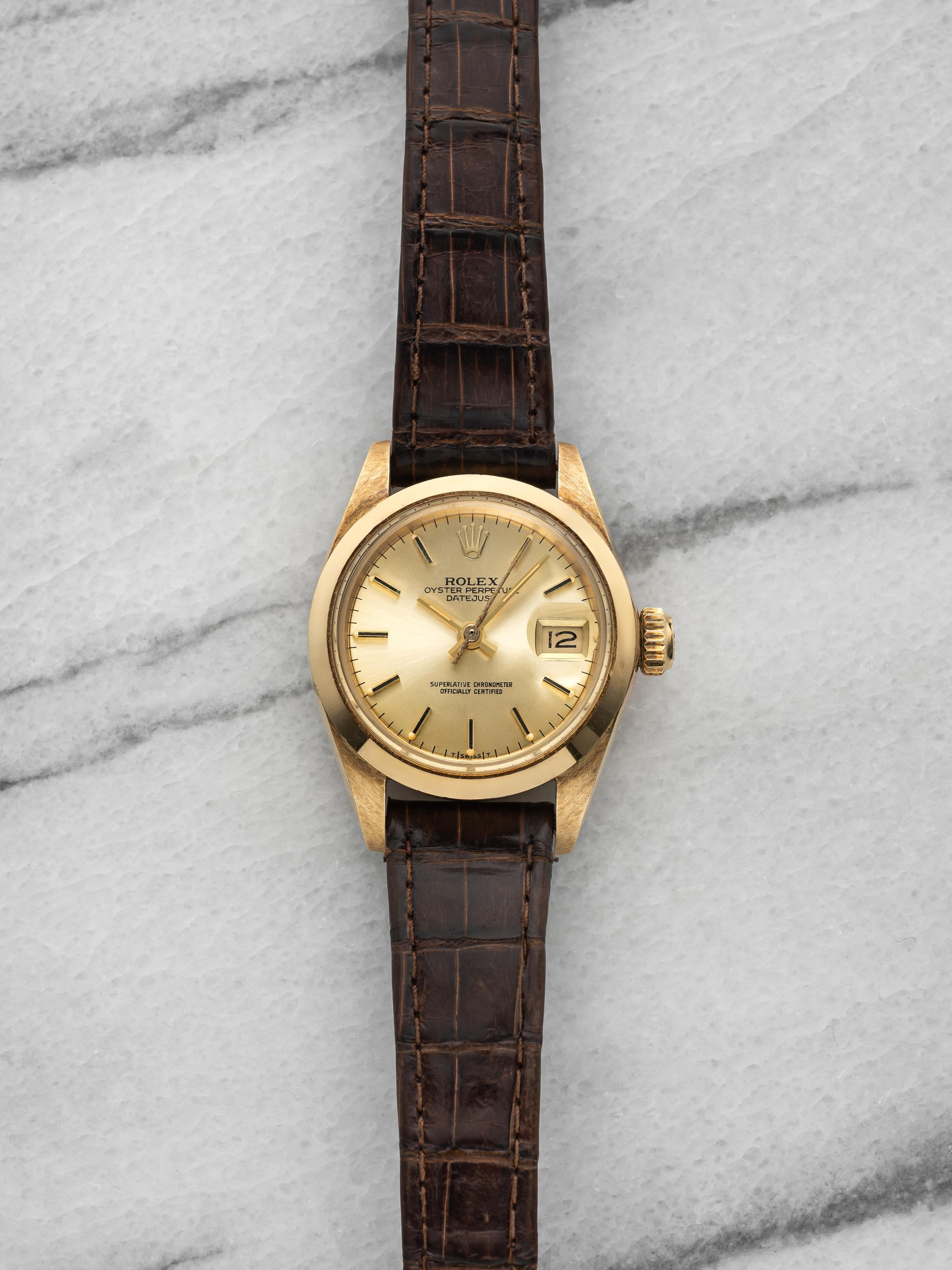 Vintage 1983 Rolex Lady Datejust 18K YG 6916 Auto Champagne Sunburst 26mm