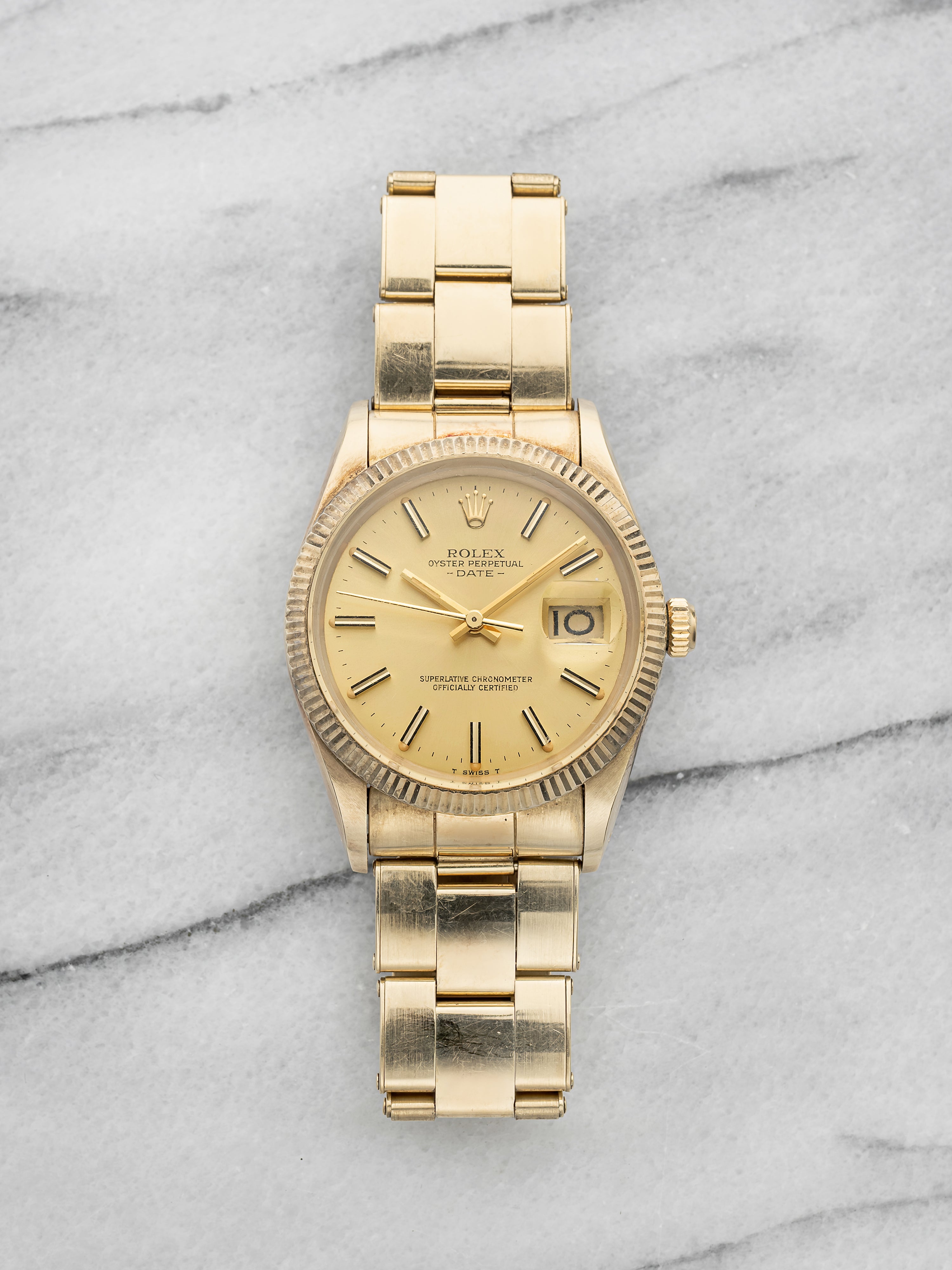 Vintage 1981 Rolex Oyster Perpetual Date 15037 14K YG Champagne Dial Auto 34mm