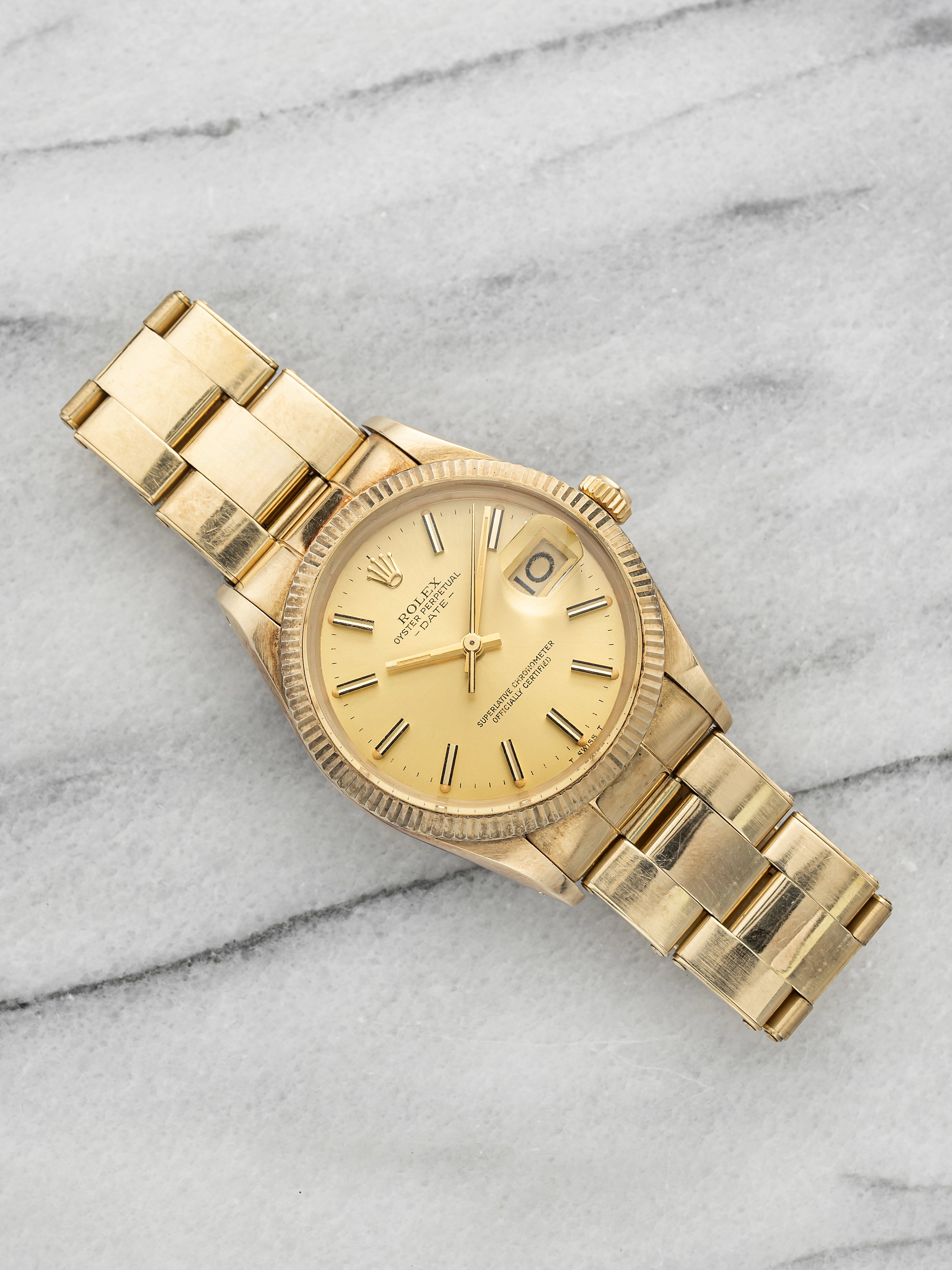 Vintage 1981 Rolex Oyster Perpetual Date 15037 14K YG Champagne Dial Auto 34mm