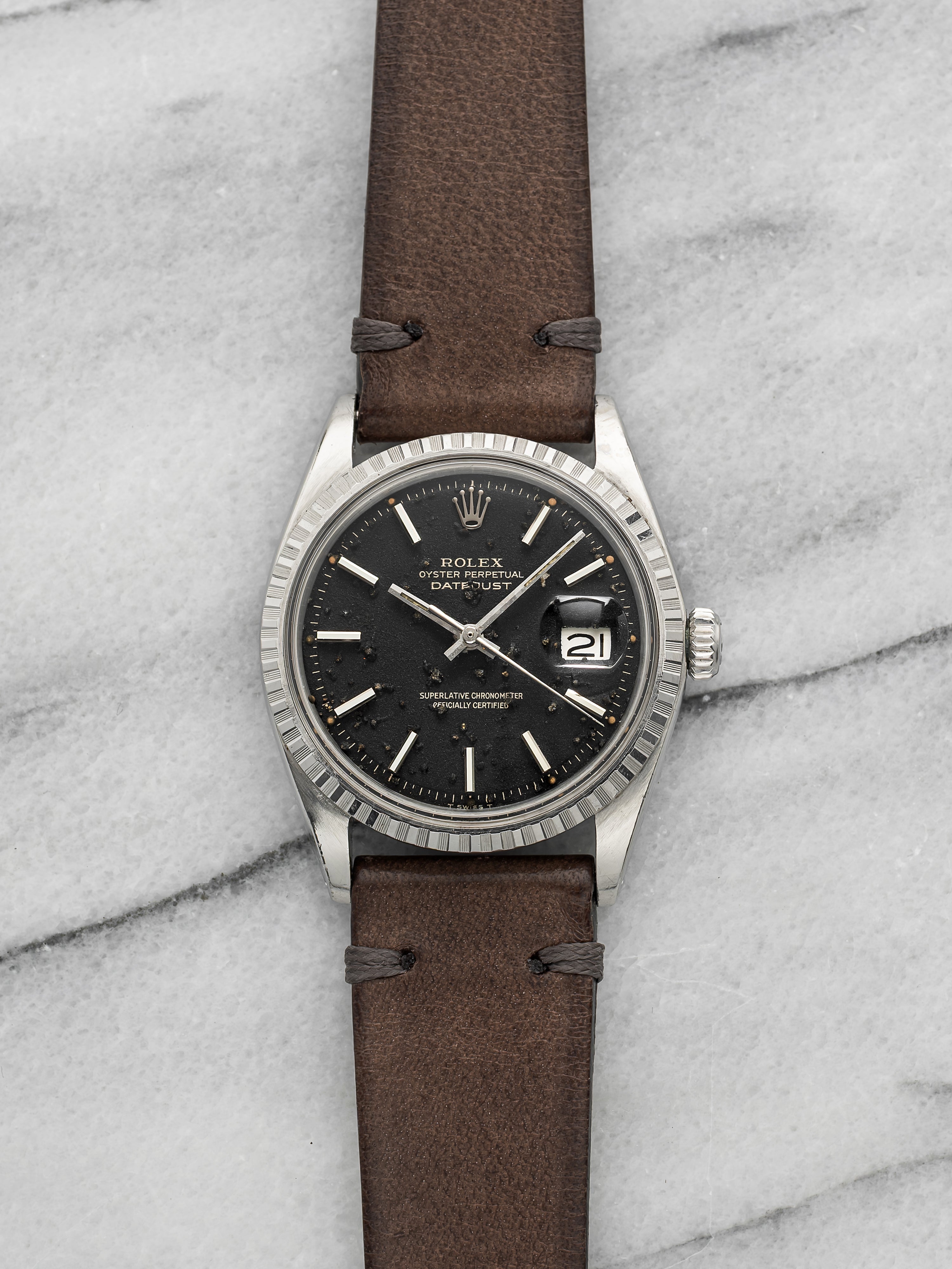 Vintage 1971 Rolex Datejust 1603 Stainless Steel Black Patina Dial Auto 36mm