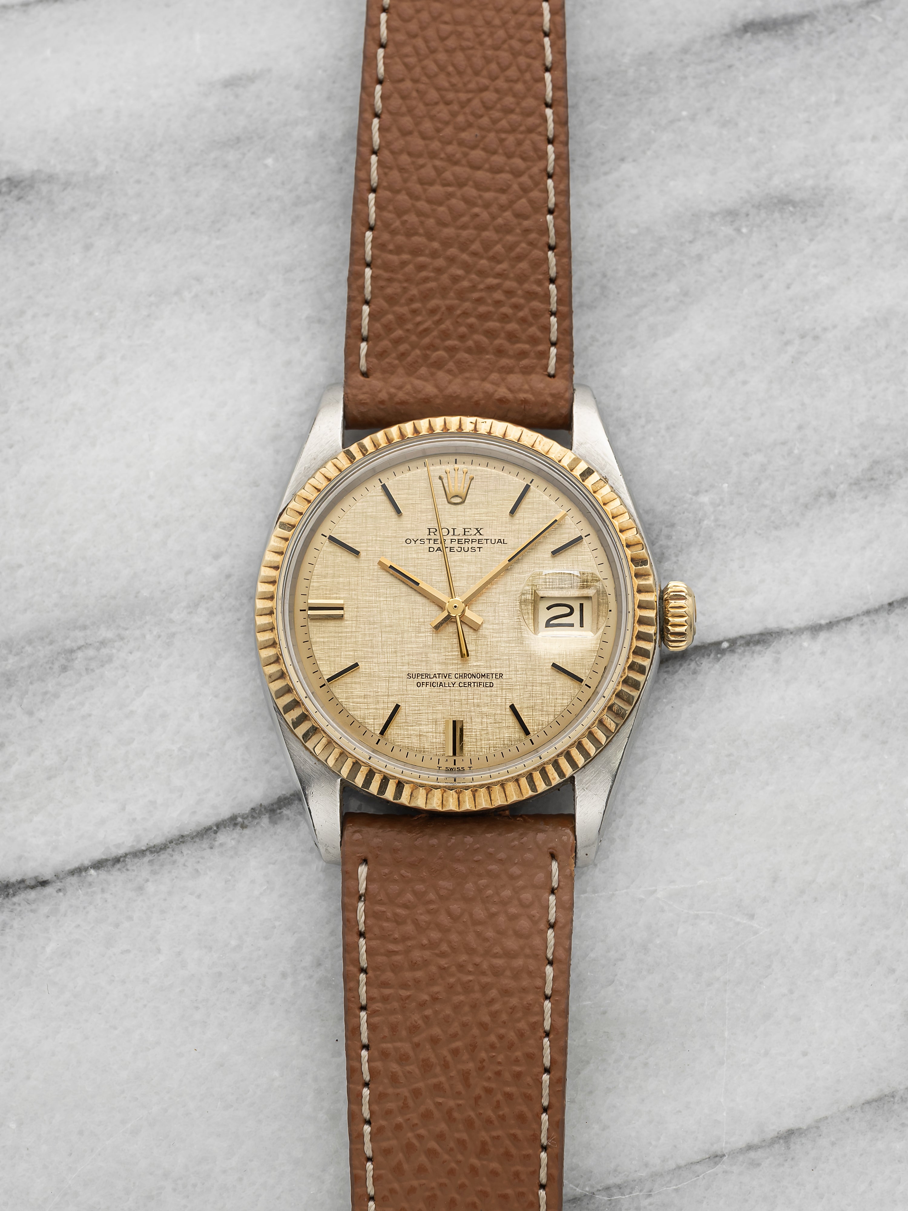 Vintage 1971 Rolex Datejust 1601 Two-Tone Champagne Linen Dial Auto 36mm
