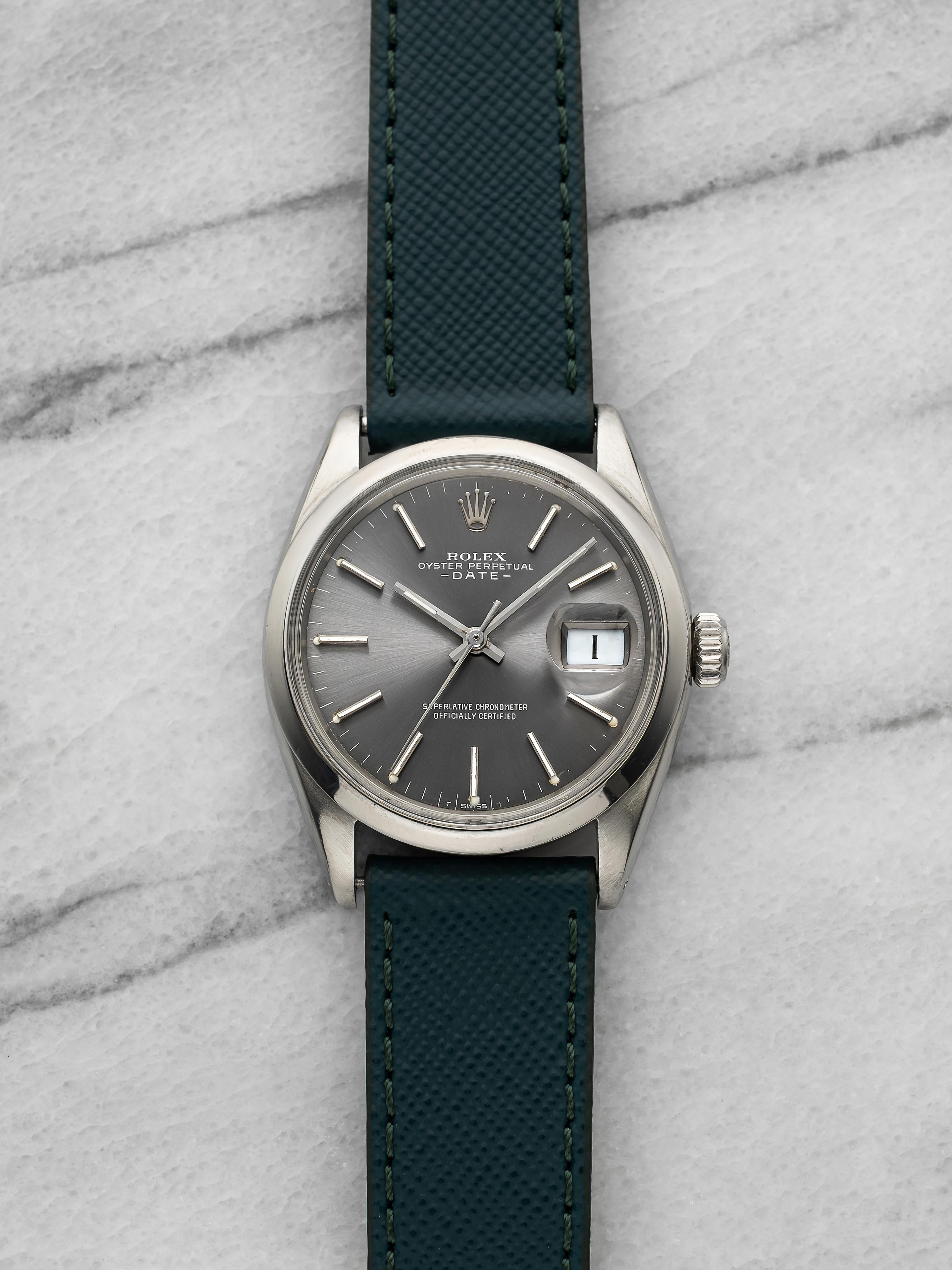 Vintage Rolex Oyster Perpetual Date 1500 Stainless Steel Grey Dial Auto 34mm