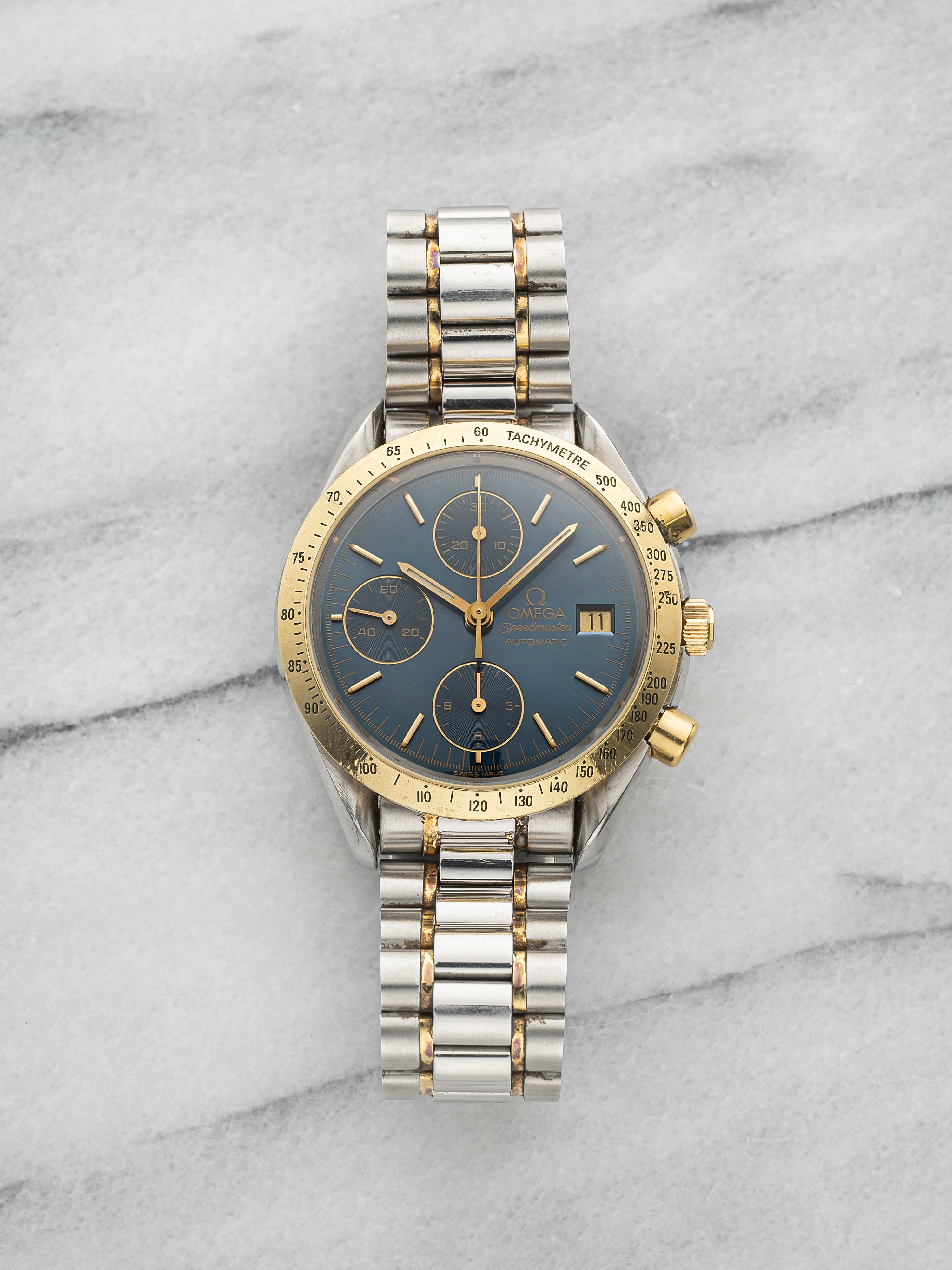 Vintage 1990s Omega Speedmaster Reduced 3311.80 Two-Tone Blue Dial Auto 39mm