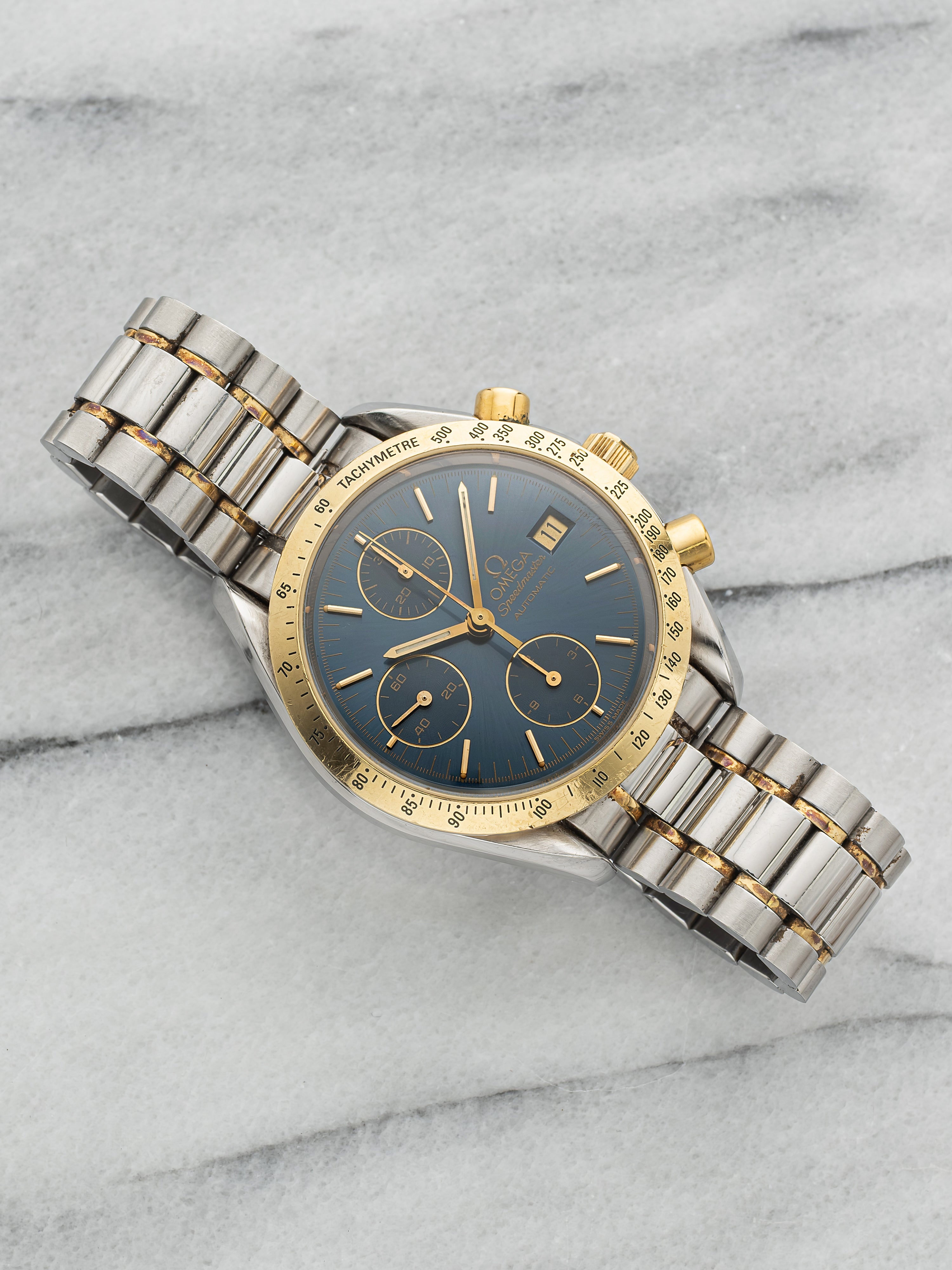 Vintage 1990s Omega Speedmaster Reduced 3311.80 Two-Tone Blue Dial Auto 39mm
