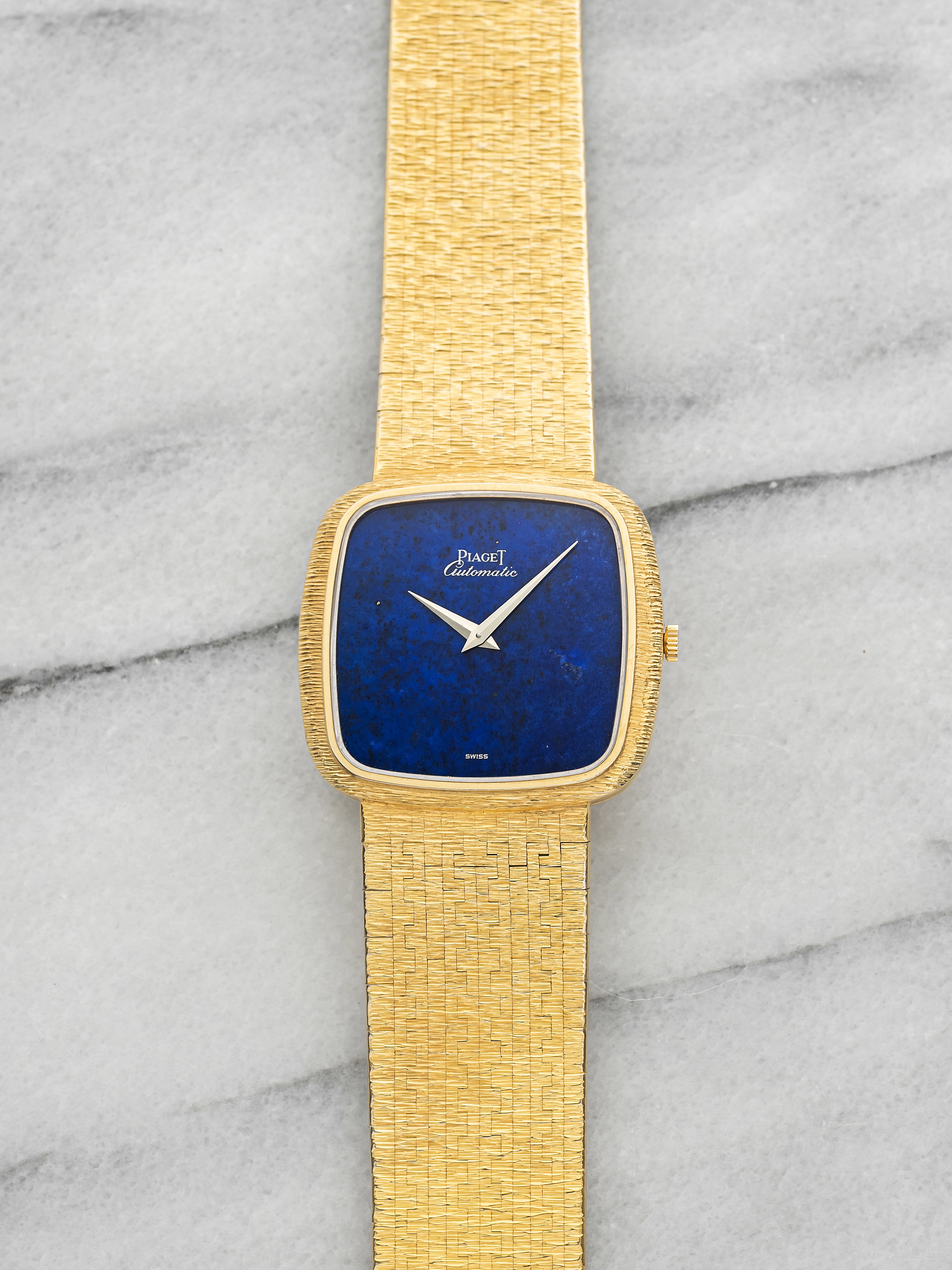 Vintage 1970s Piaget 12773A6 18K Gold Dipped Lapis Lazuli Dial Auto 32mm