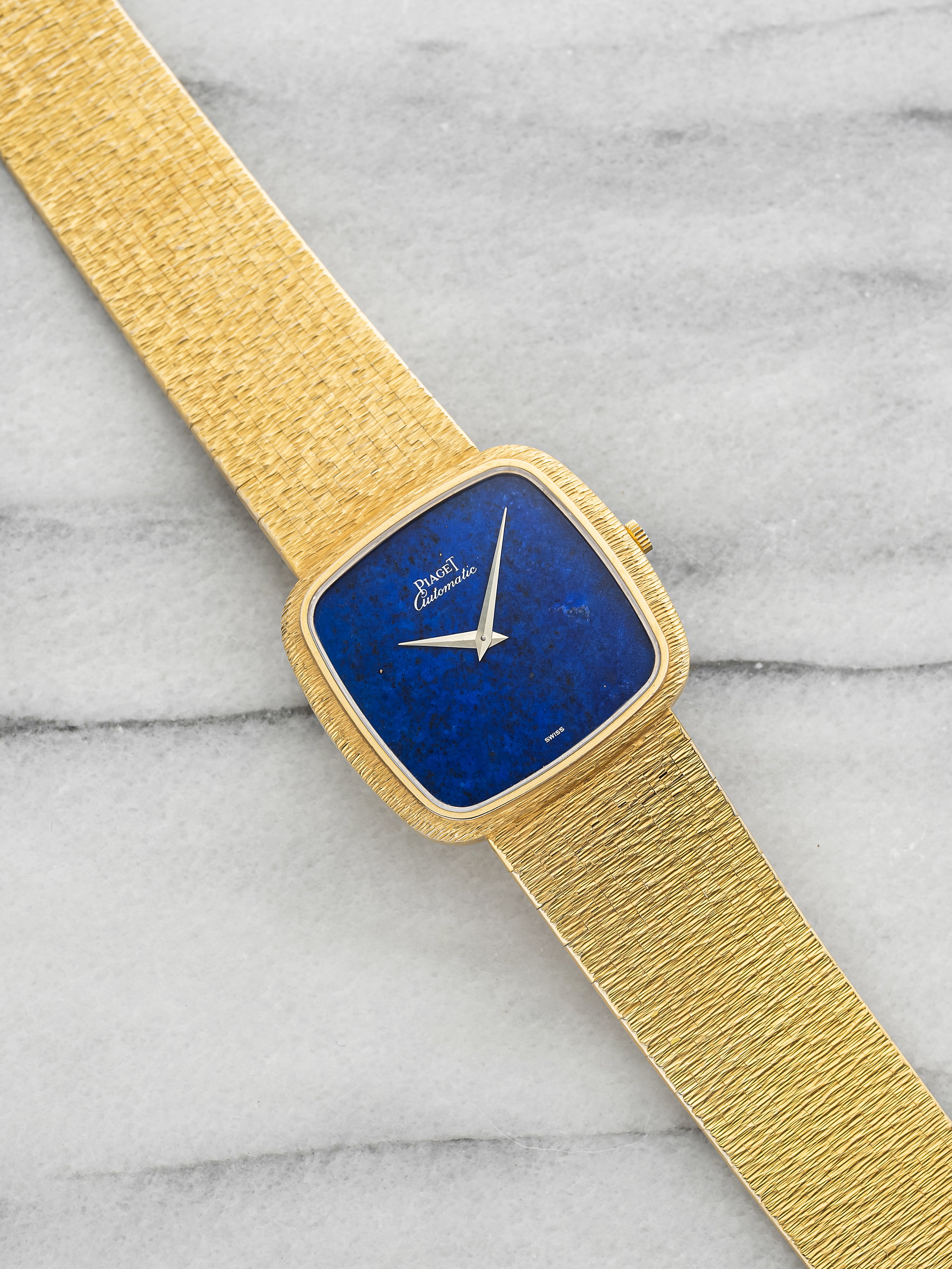 Vintage 1970s Piaget 12773A6 18K Gold Dipped Lapis Lazuli Dial Auto 32mm