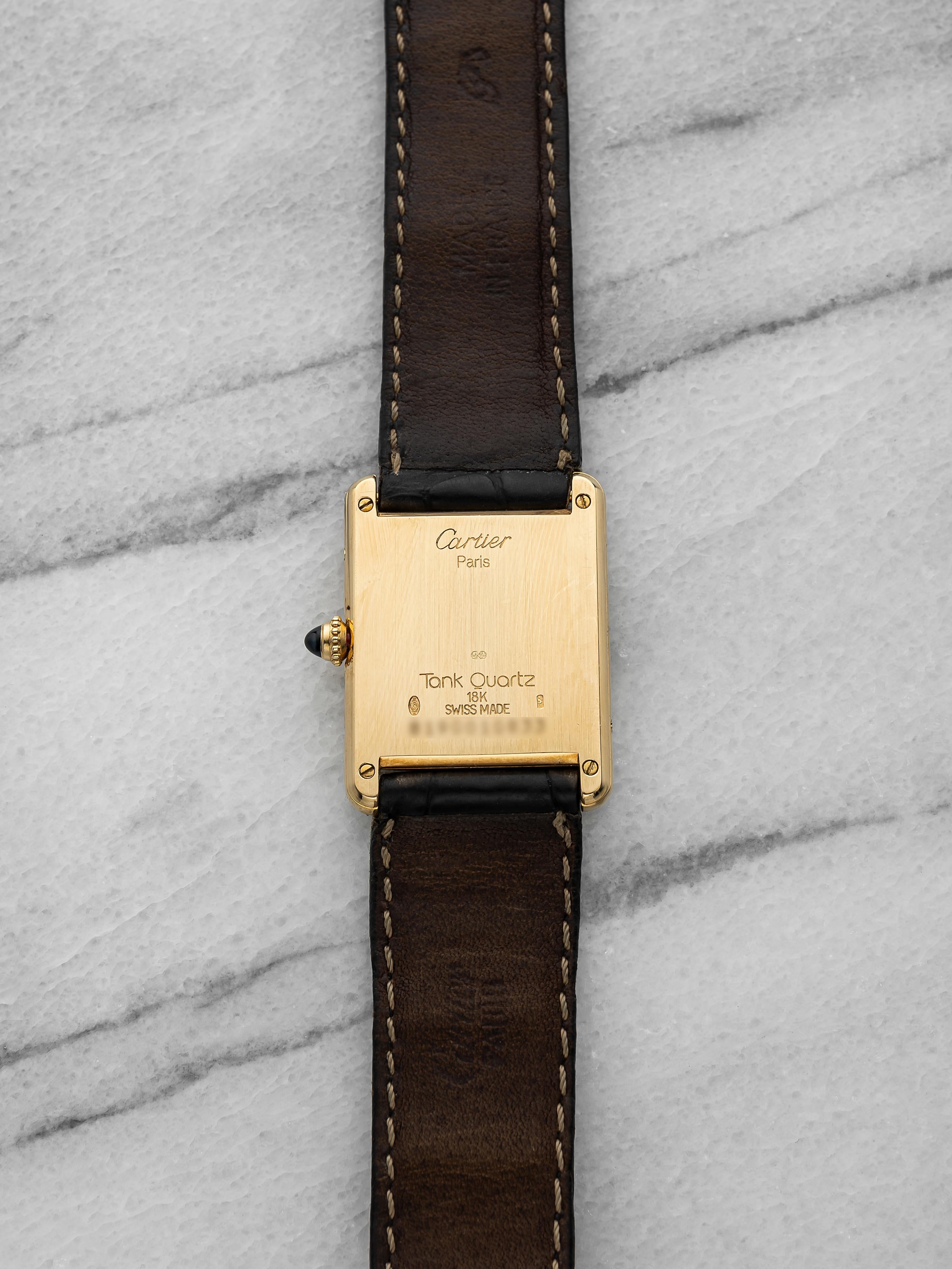 Vintage 1990s Cartier Tank Moonphase 8190 18K YG White Roman Dial Quartz 23 mm