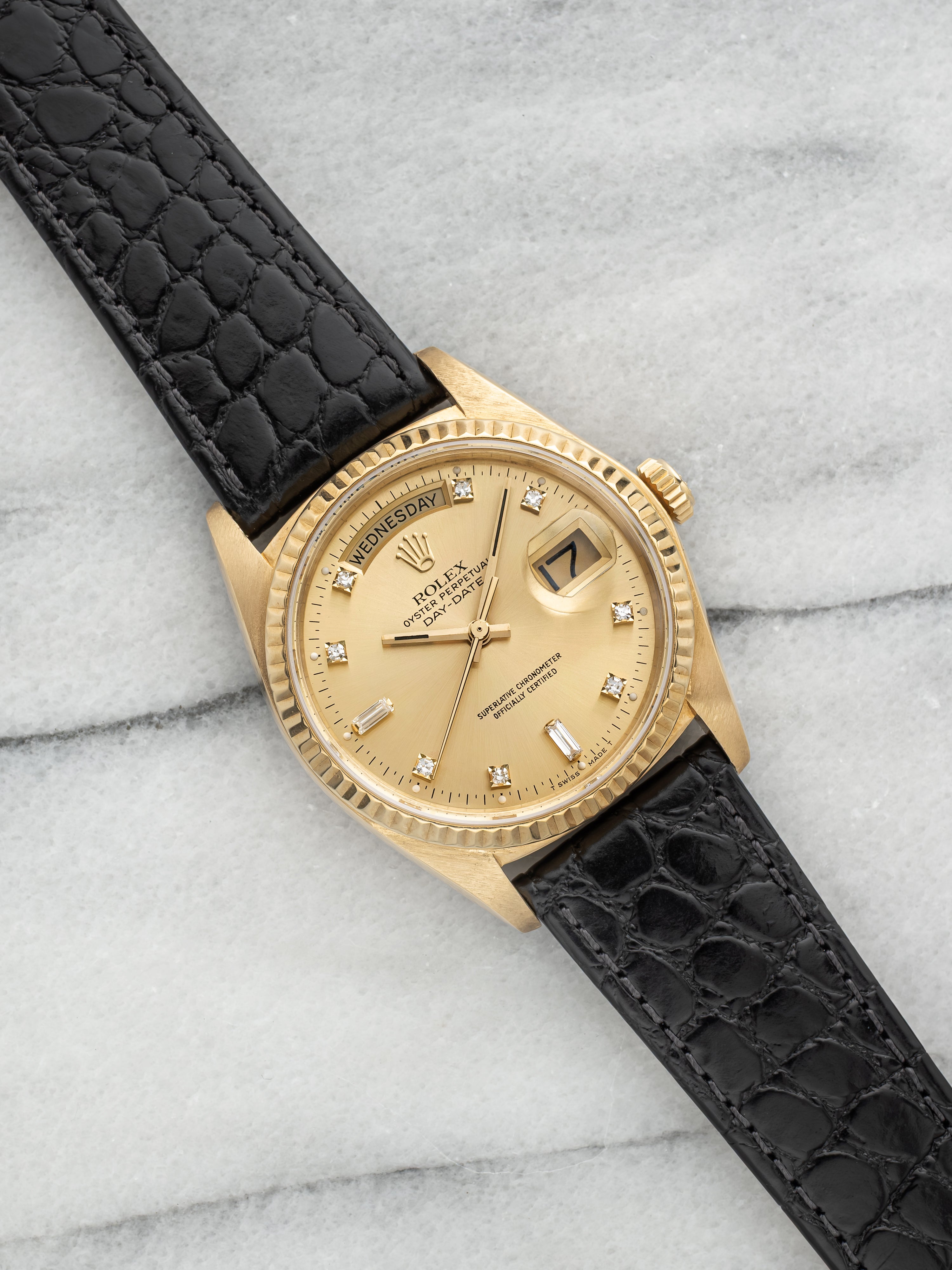Vintage 1981 Rolex Day-Date 18038 18K YG Champagne Diamond Dial Auto 36mm
