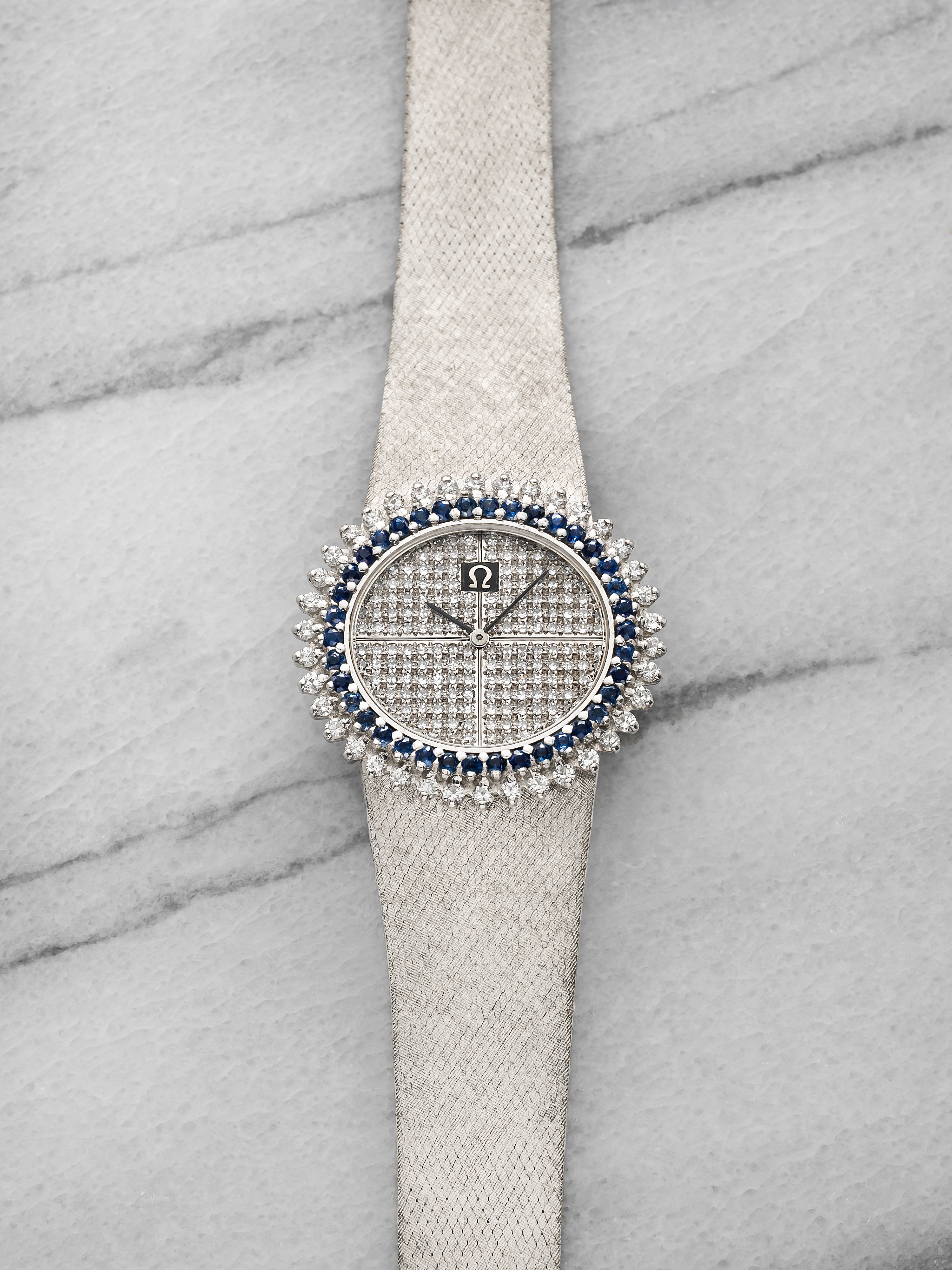 Omega De Ville 8340 - 18K White Gold, Pave Diamond Dial, Sapphire Bezel