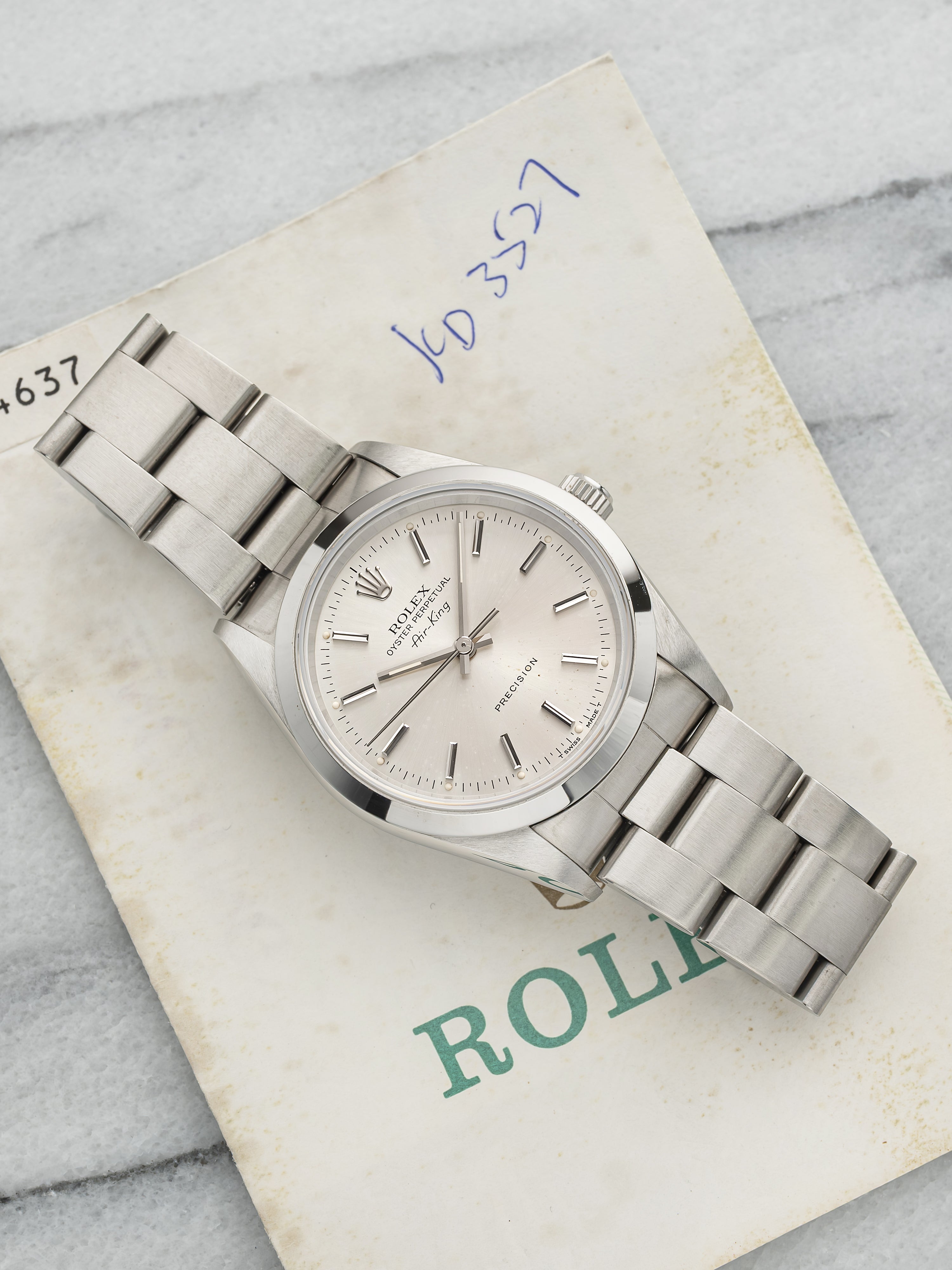 Vintage 1996 Rolex Air-King 14000 Stainless Steel Silver Dial Automatic 34mm