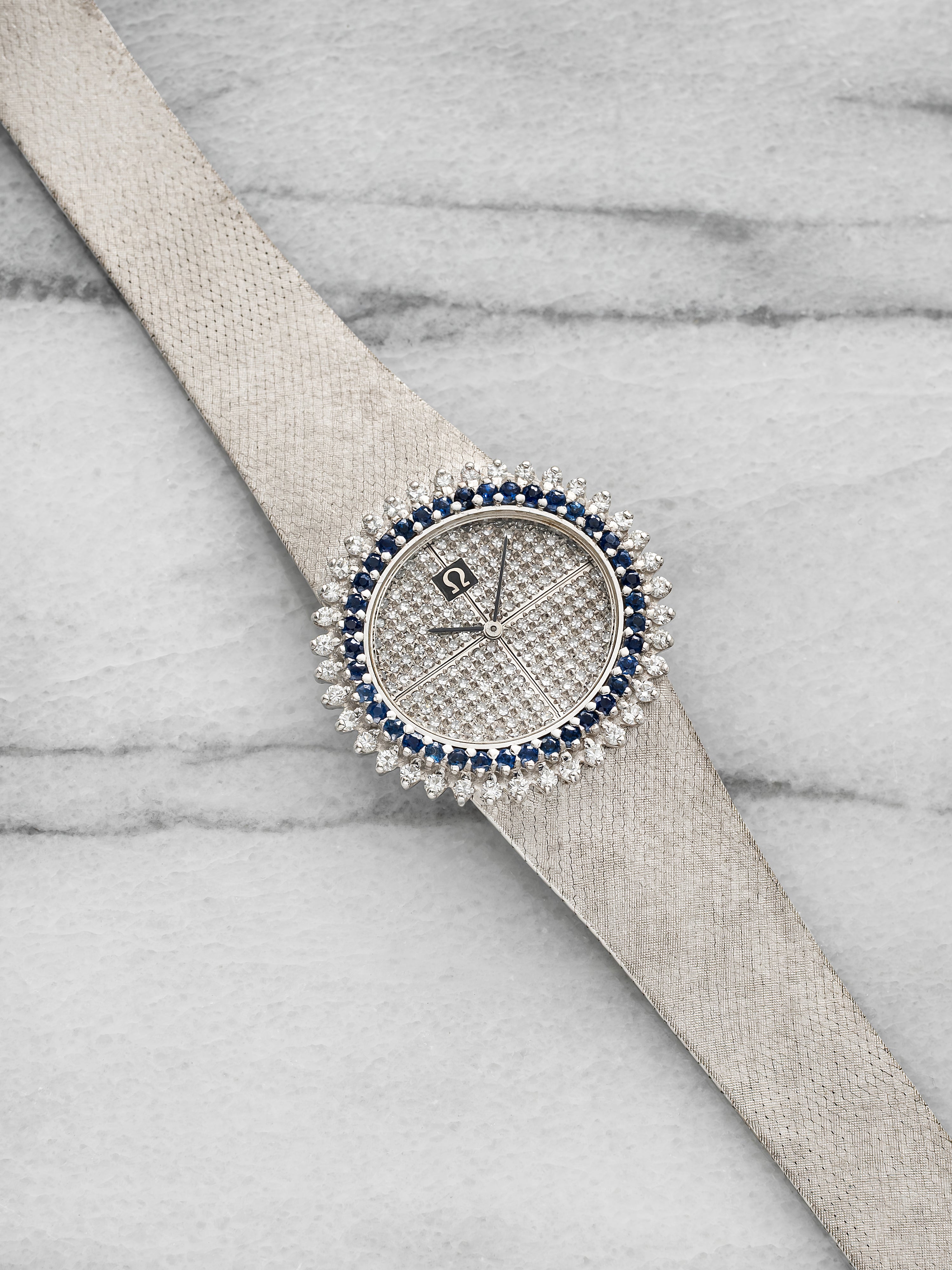 Omega De Ville 8340 - 18K White Gold, Pave Diamond Dial, Sapphire Bezel