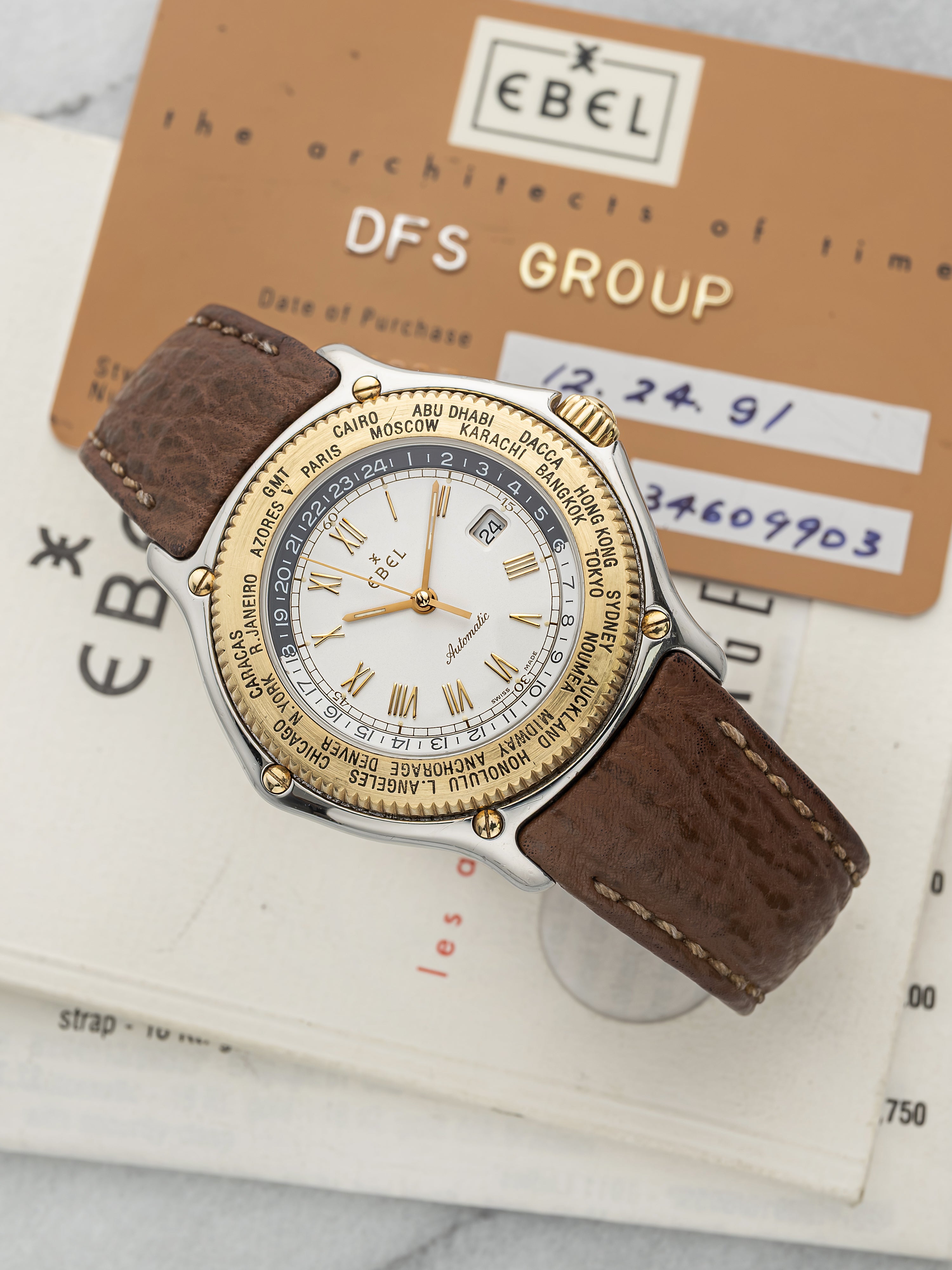 Vintage 1991 Ebel Voyager GMT 1124913 Two-Tone White Dial Automatic 38mm