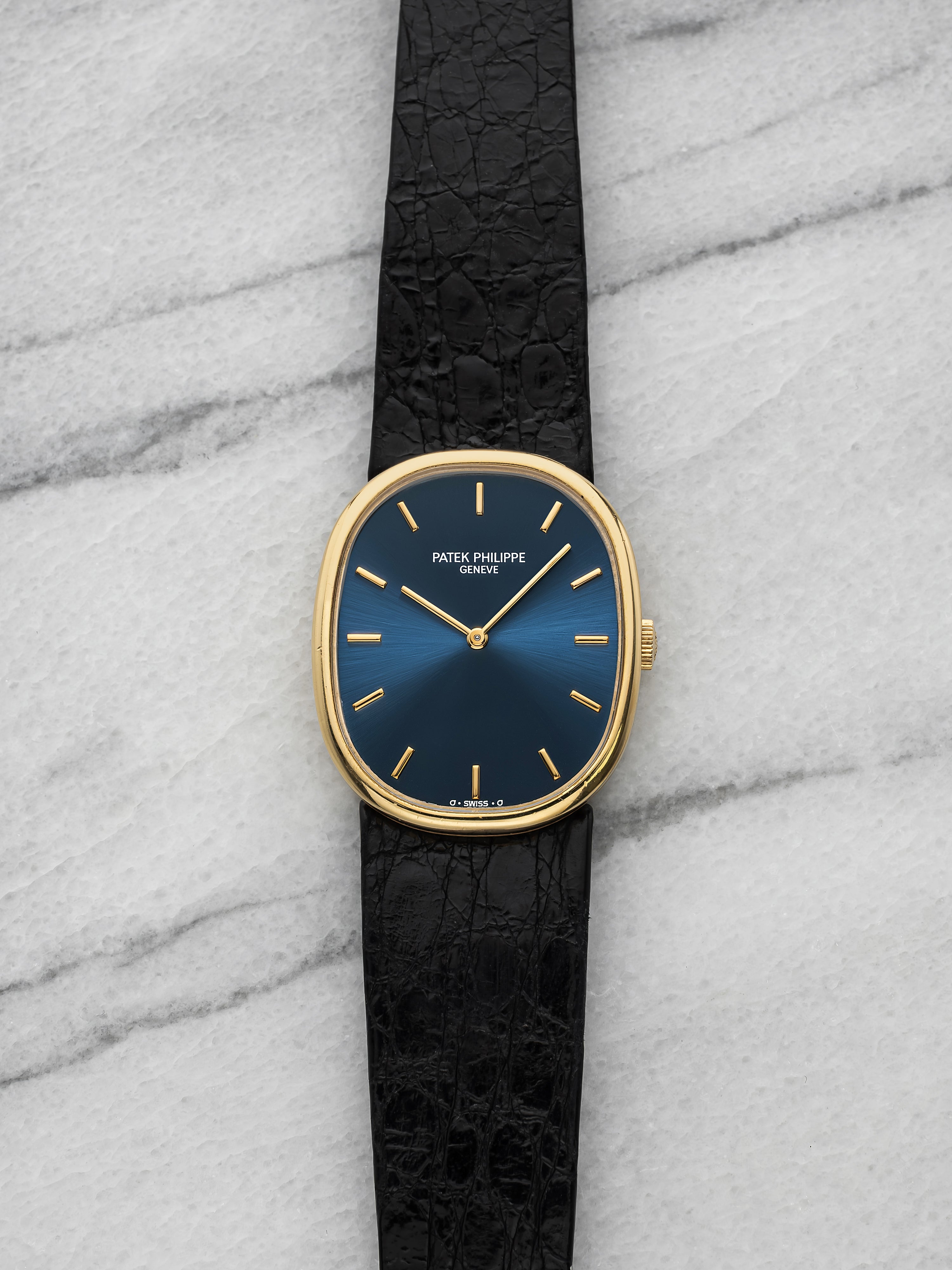 Patek Philippe Ellipse 3848J - 18K Yellow Gold, Matte Blue-Grey Dial, Full Set