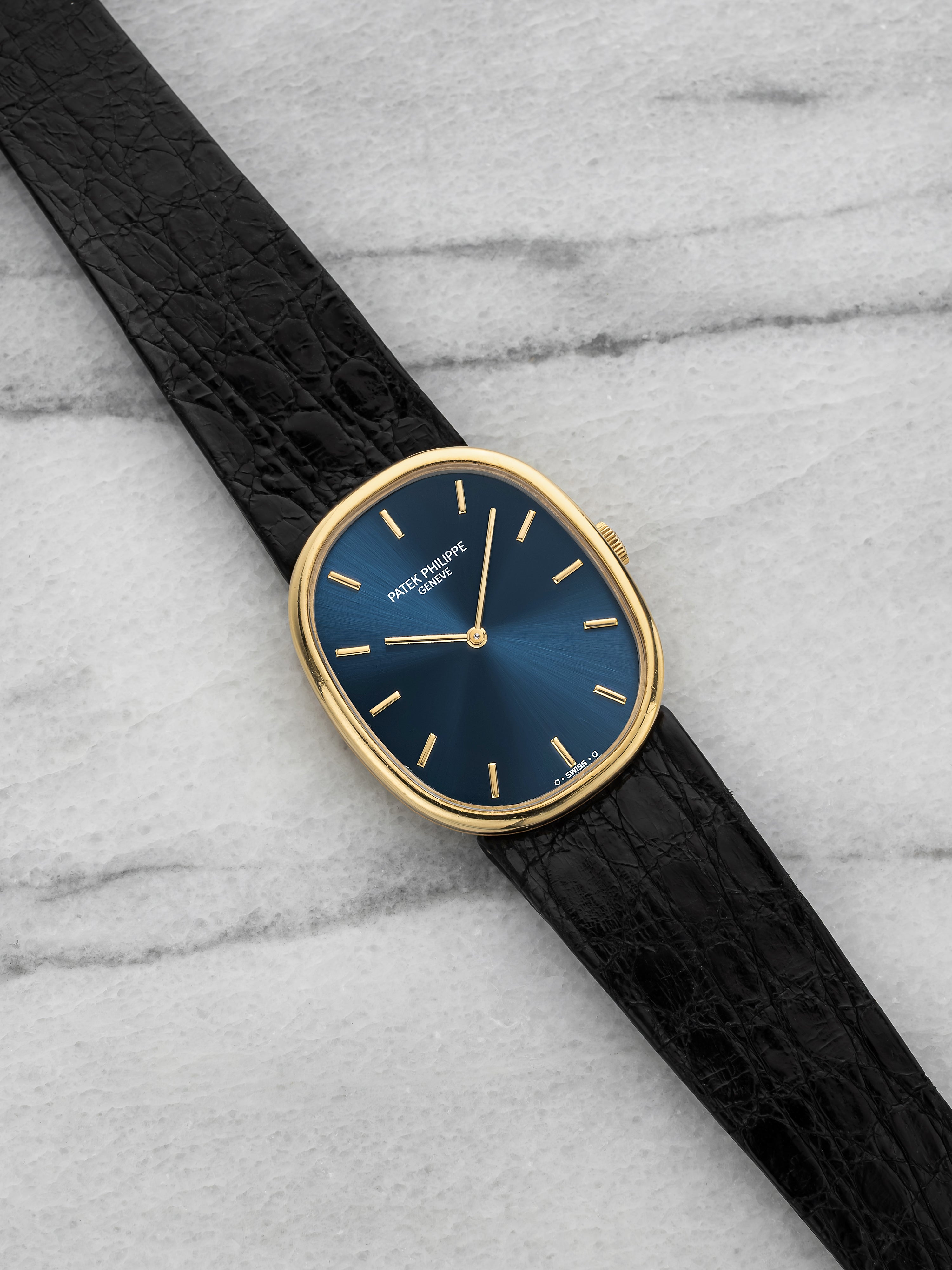 Patek Philippe Ellipse 3848J - 18K Yellow Gold, Matte Blue-Grey Dial, Full Set