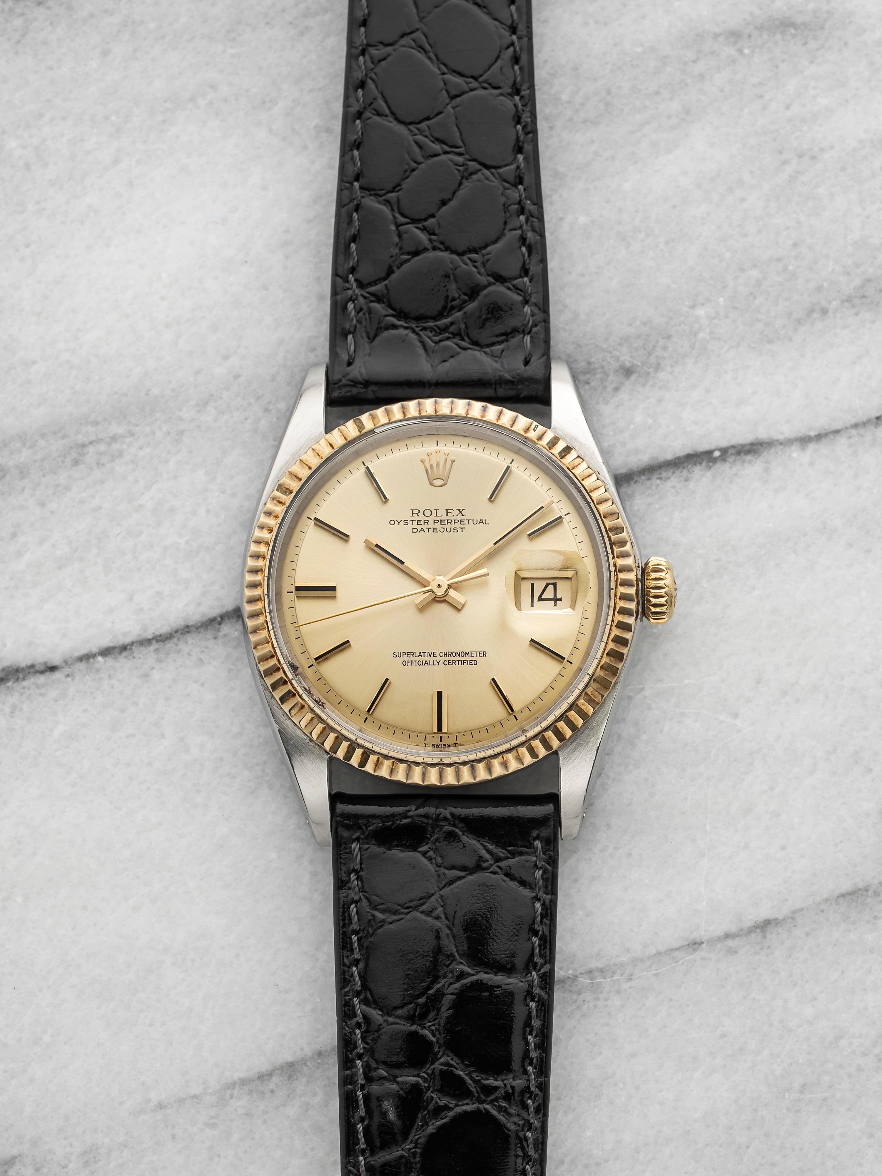 Vintage 1971 Rolex Datejust 1601 Two-Tone Champagne Stick Dial Auto 36mm