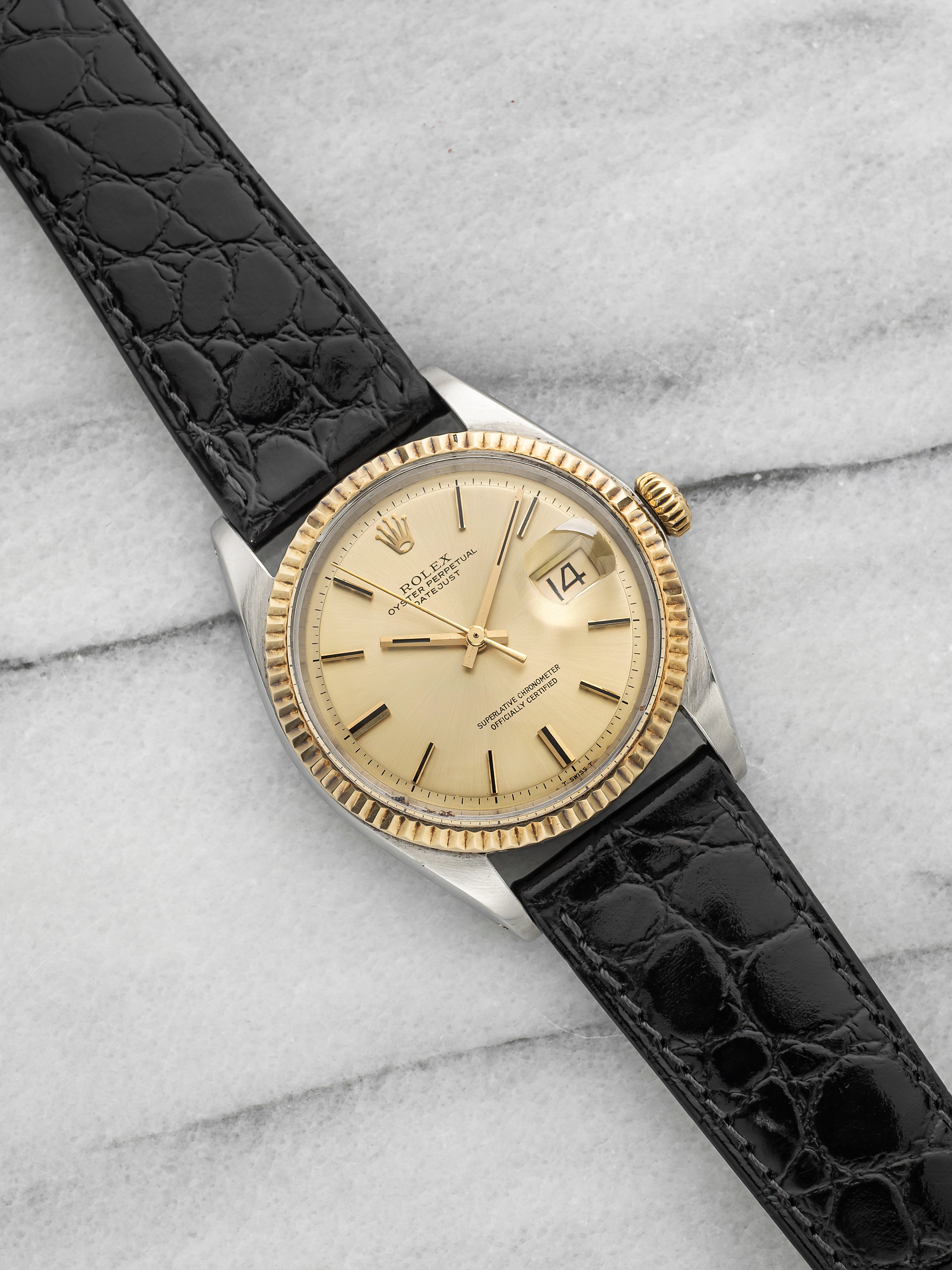 Vintage 1971 Rolex Datejust 1601 Two-Tone Champagne Stick Dial Auto 36mm