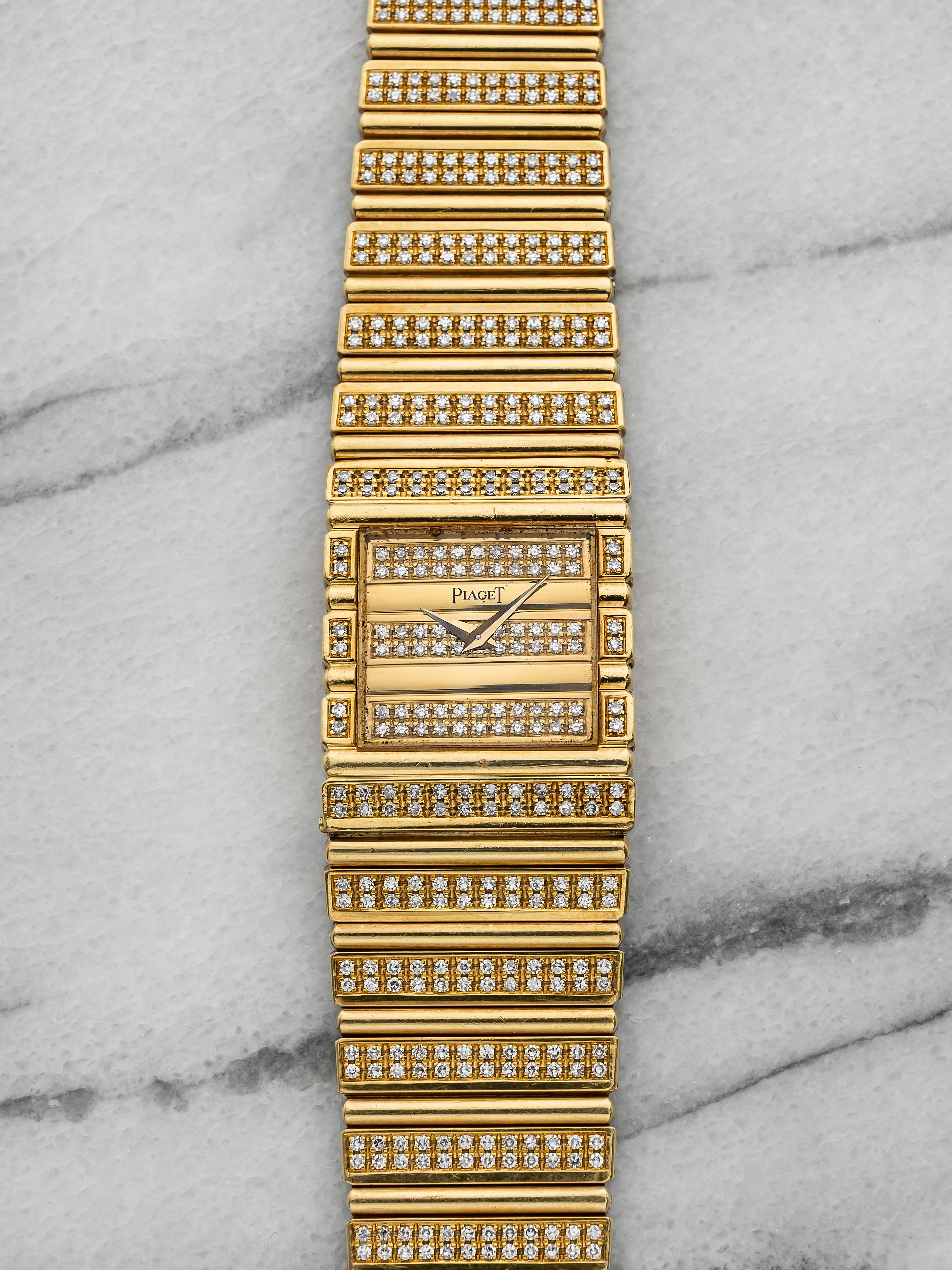 Vintage 1980s Piaget Polo 71311 C725 18K YG Pave Diamond Dial Quartz 25 mm