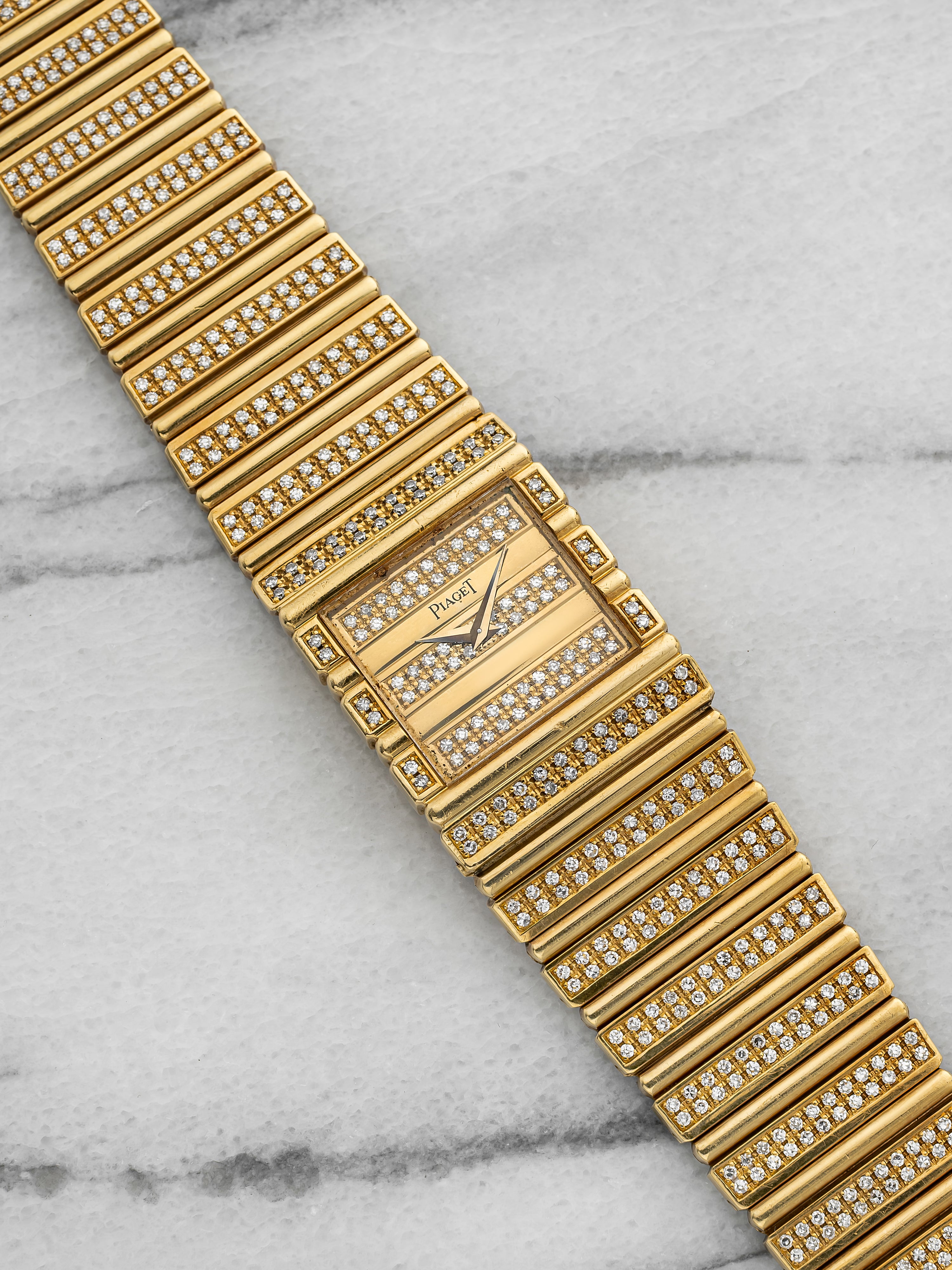 Vintage 1980s Piaget Polo 71311 C725 18K YG Pave Diamond Dial Quartz 25 mm