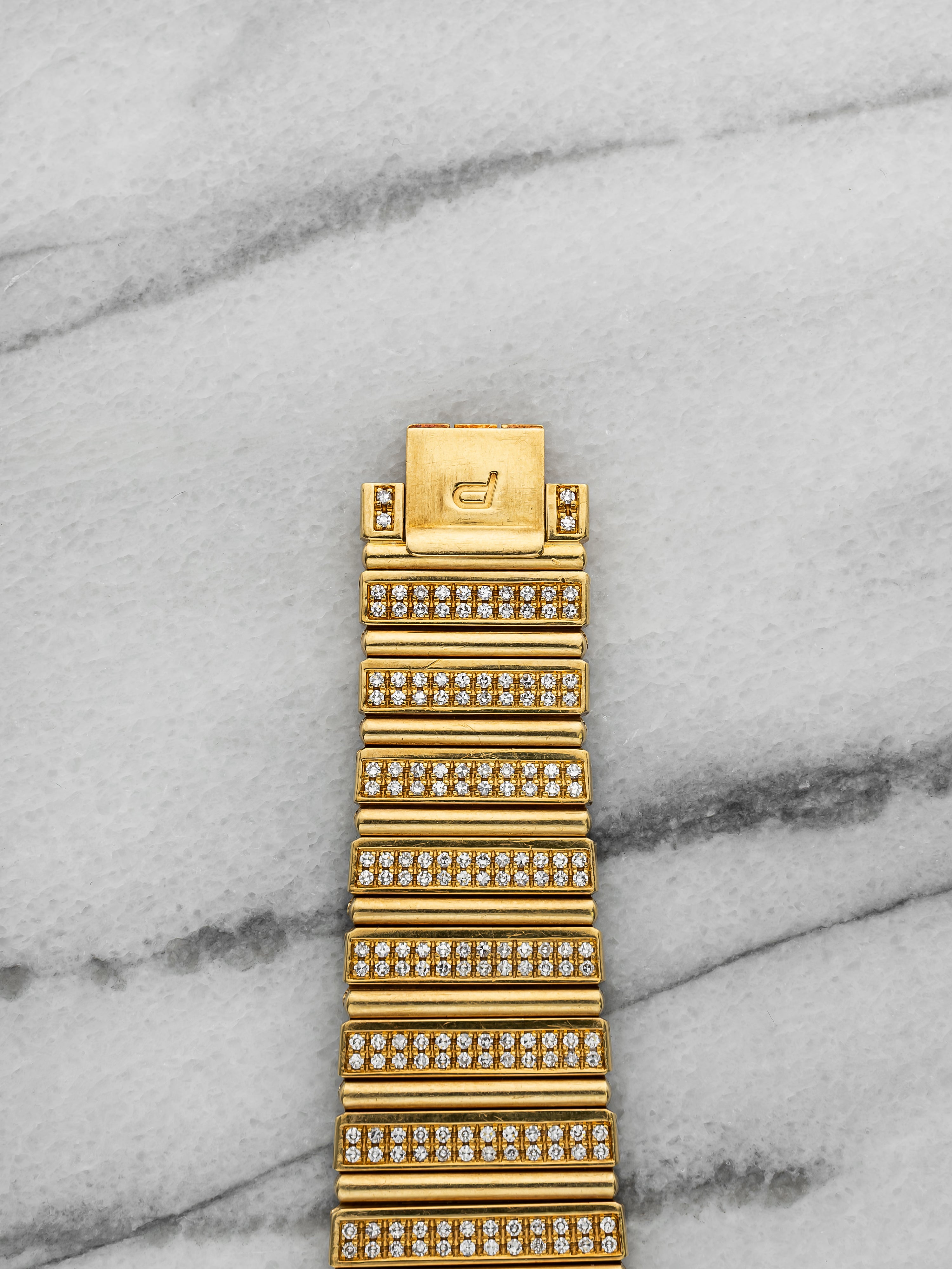 Vintage 1980s Piaget Polo 71311 C725 18K YG Pave Diamond Dial Quartz 25 mm