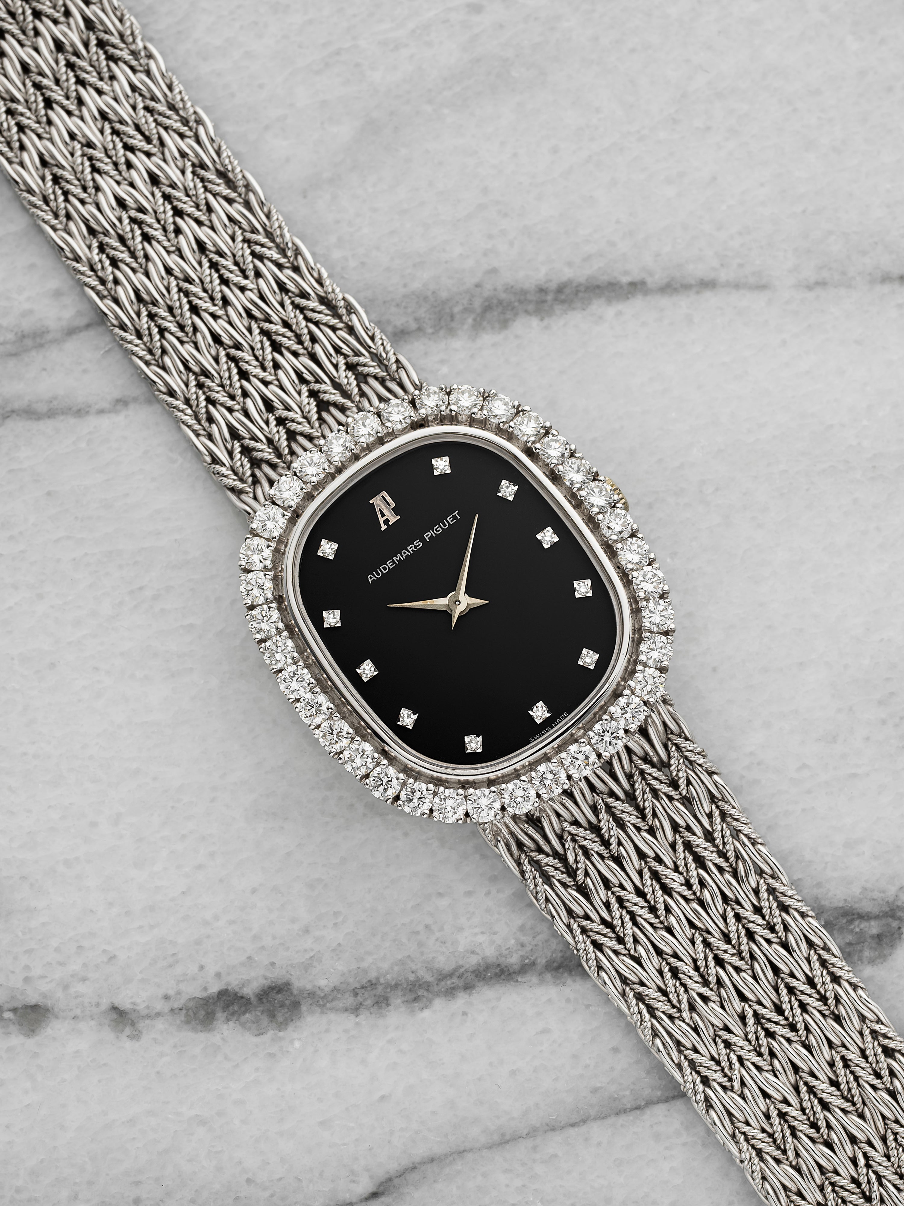 Vintage 1989 Audemars Piguet Ellipse 18K WG Black Diamond Dial Quartz 30 mm