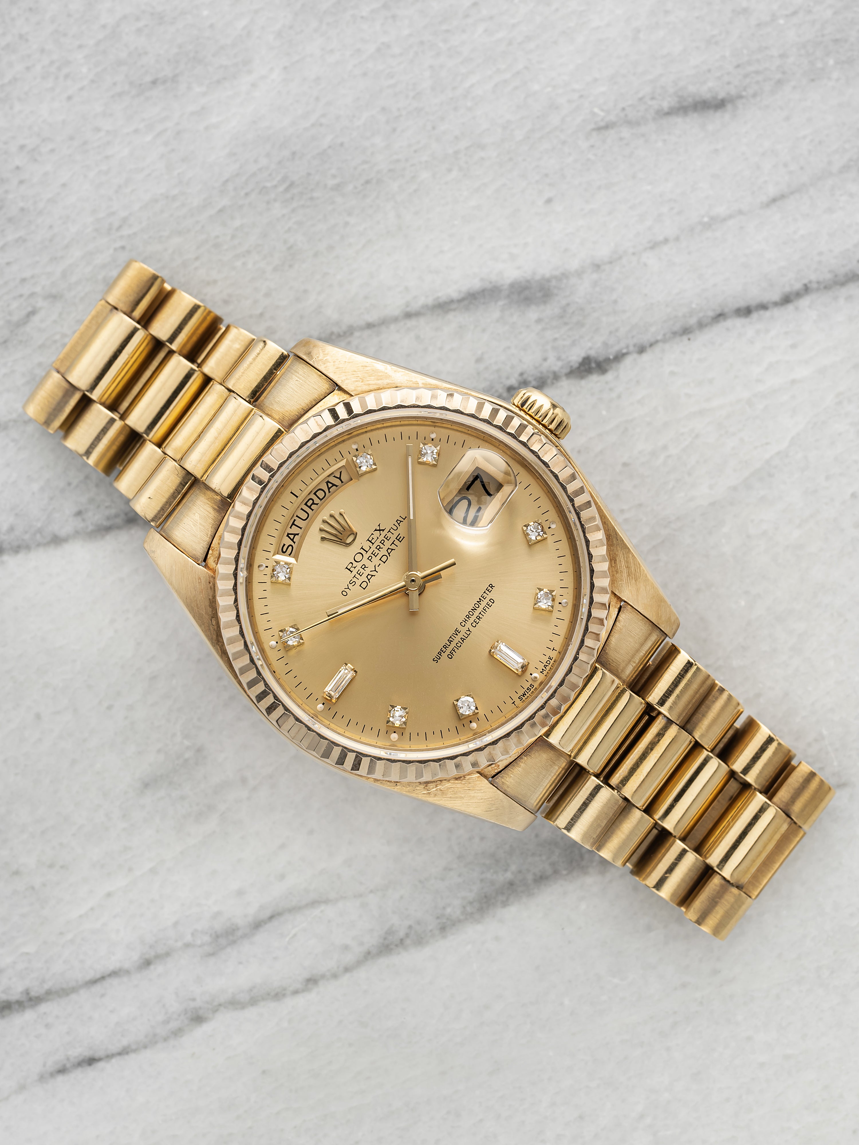Vintage 1986 Rolex Day-Date 18038 18K YG Champagne Diamond Dial Auto 36mm