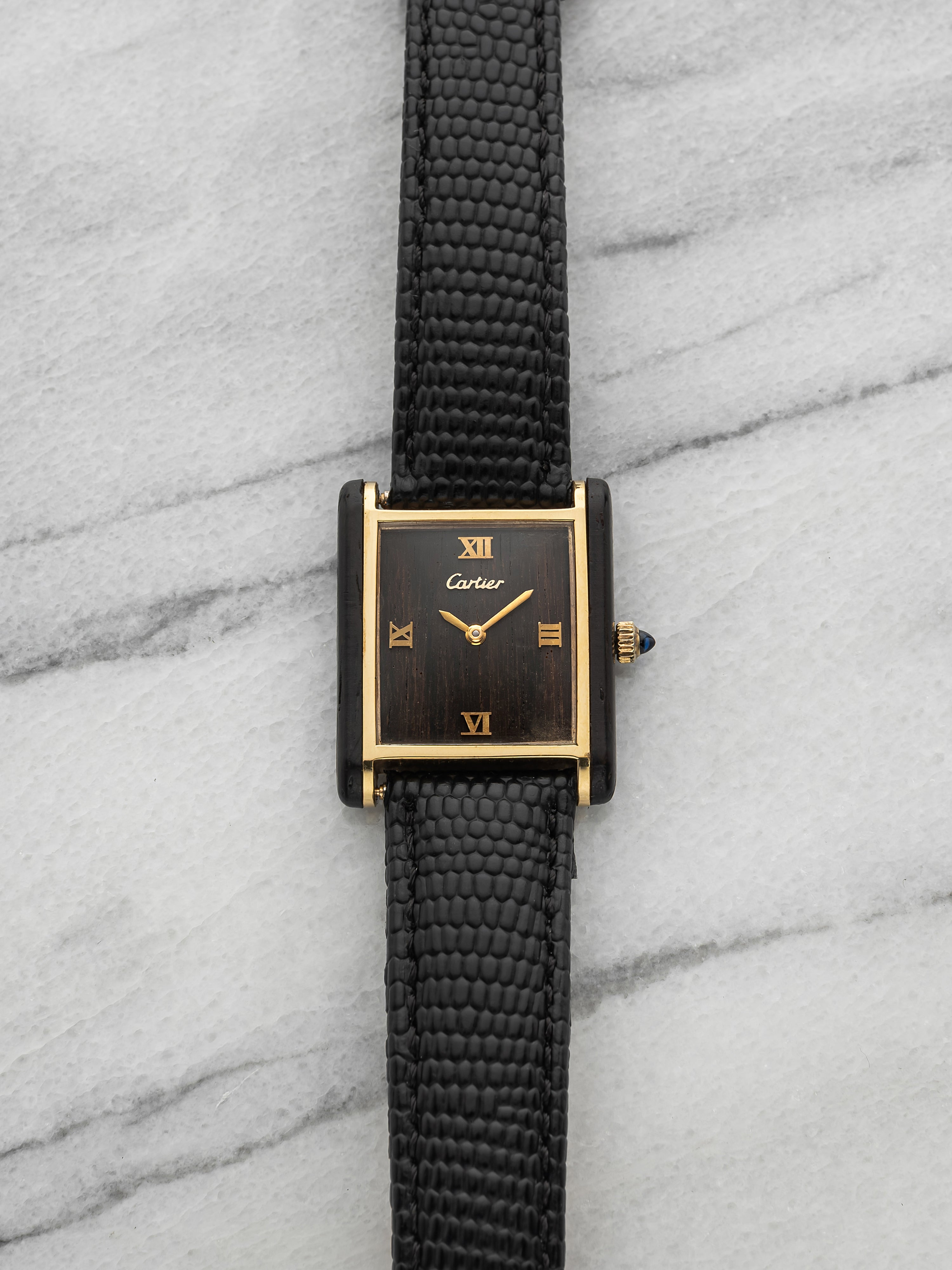 Vintage 1975 Cartier Tank Palissandre de Rio Vermeil Rosewood Dial Manual 25mm