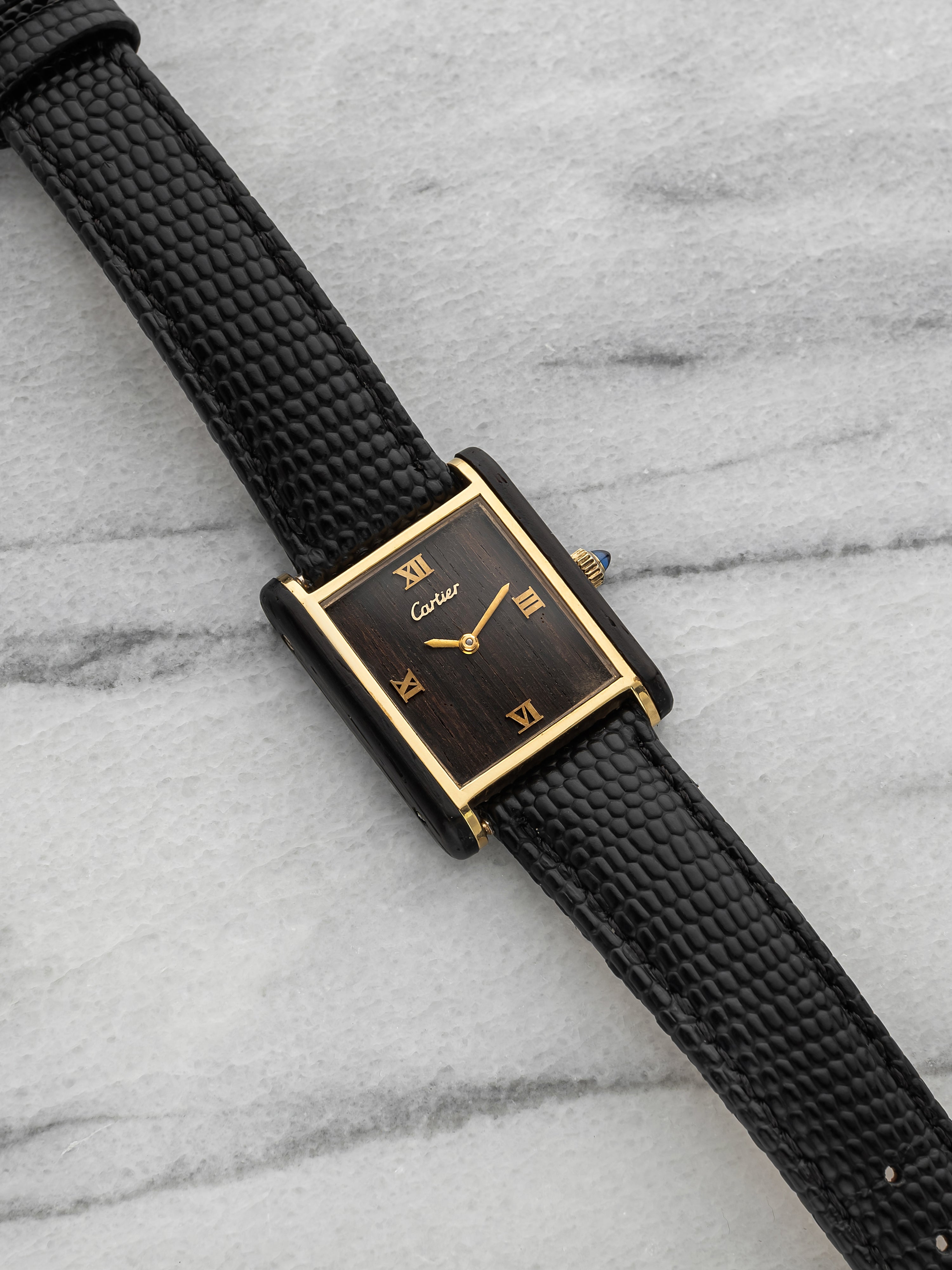 Vintage 1975 Cartier Tank Palissandre de Rio Vermeil Rosewood Dial Manual 25mm