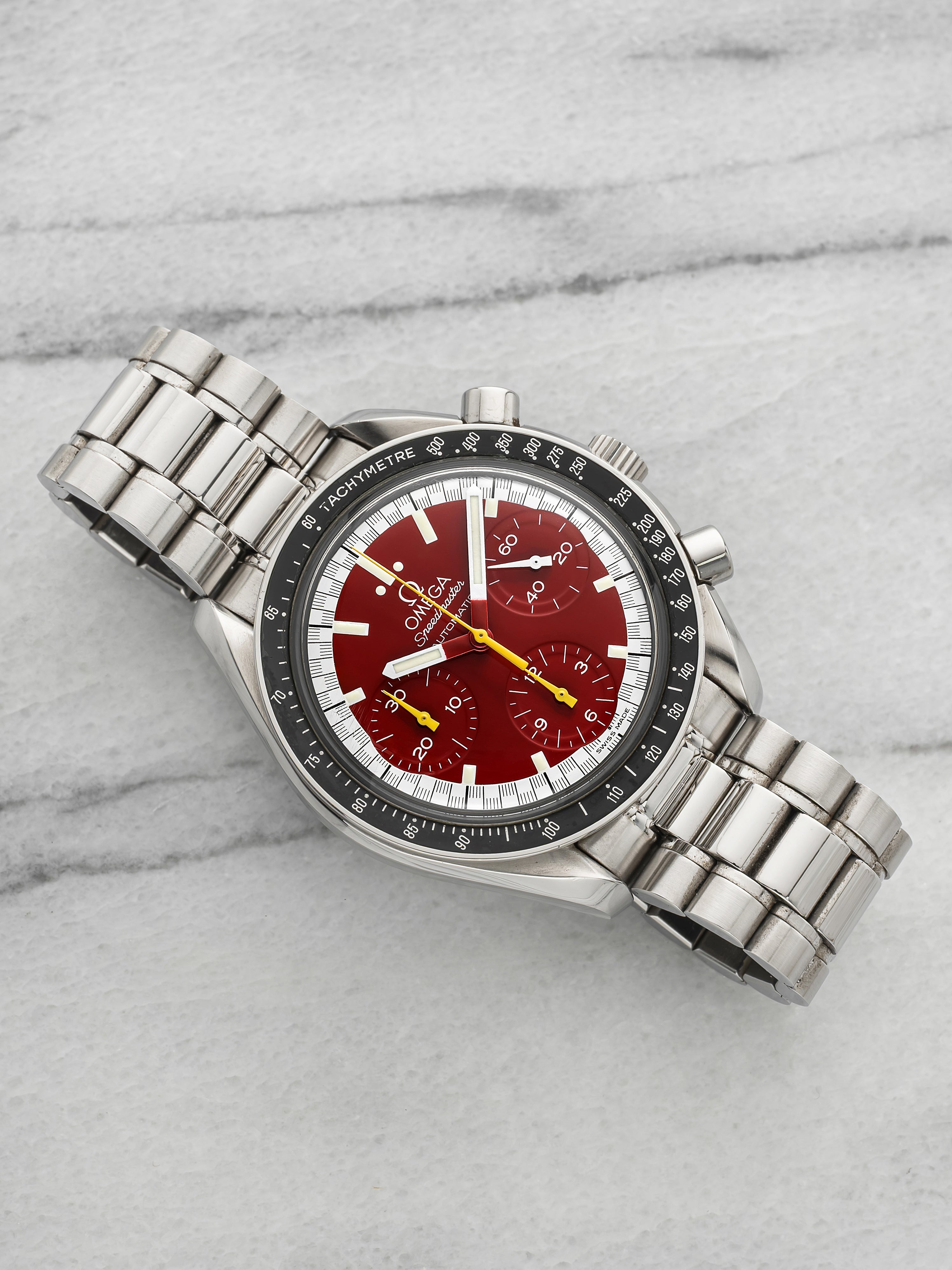 Vintage 1990s Omega Speedmaster 3510.61 Steel Red Schumacher Dial Auto 39mm