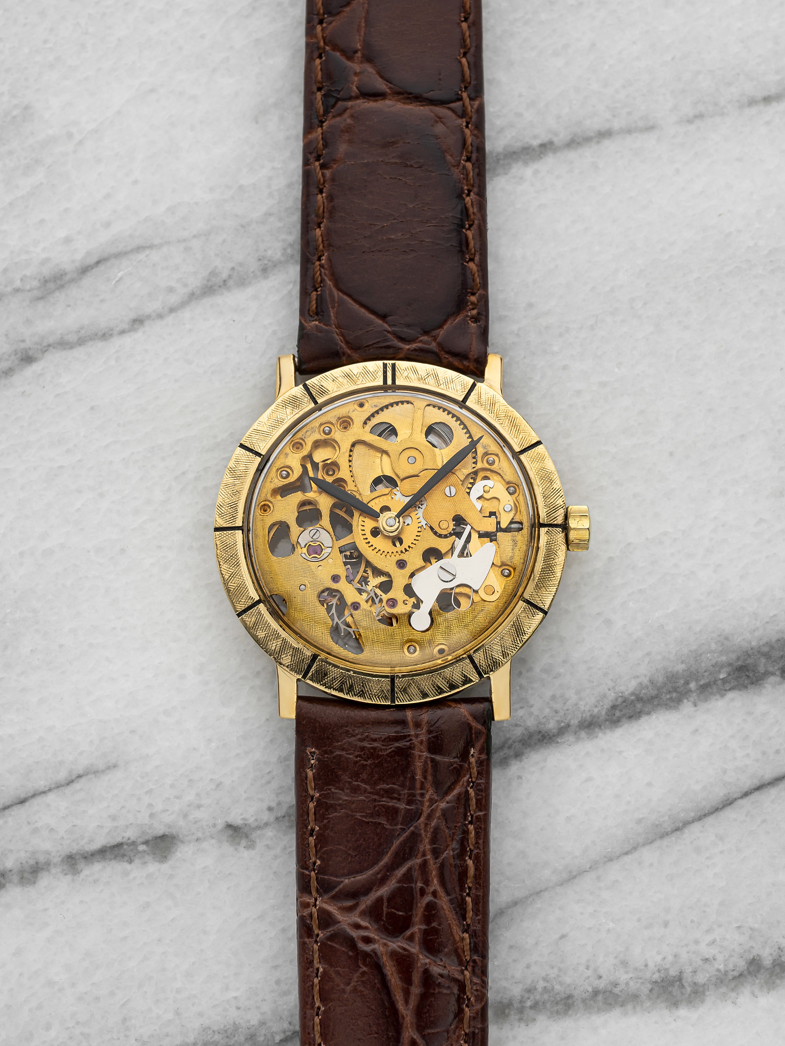 Vintage 1960s Lucien Piccard Skeleton 18K Yellow Gold Manual 33mm