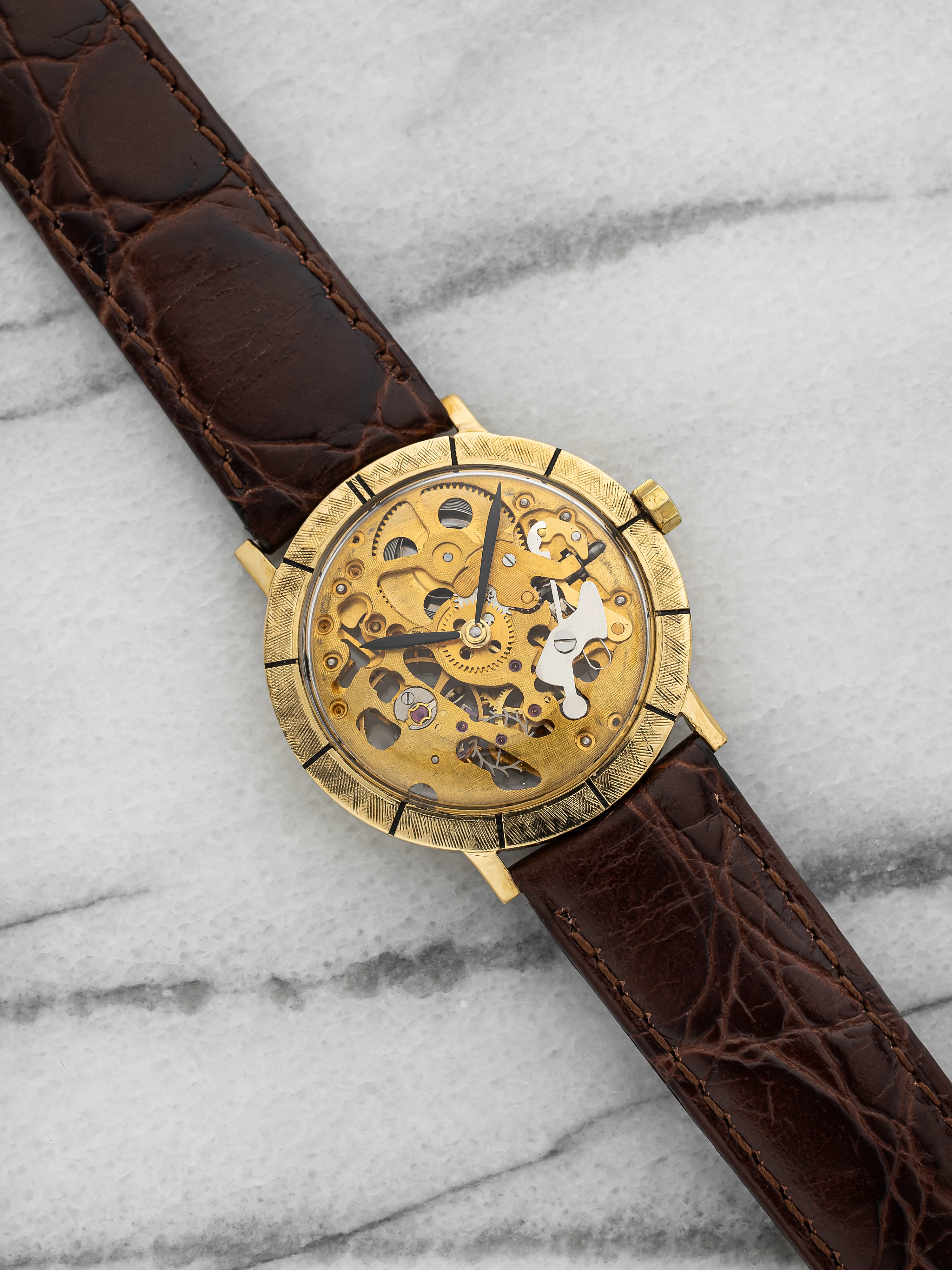 Vintage 1960s Lucien Piccard Skeleton 18K Yellow Gold Manual 33mm