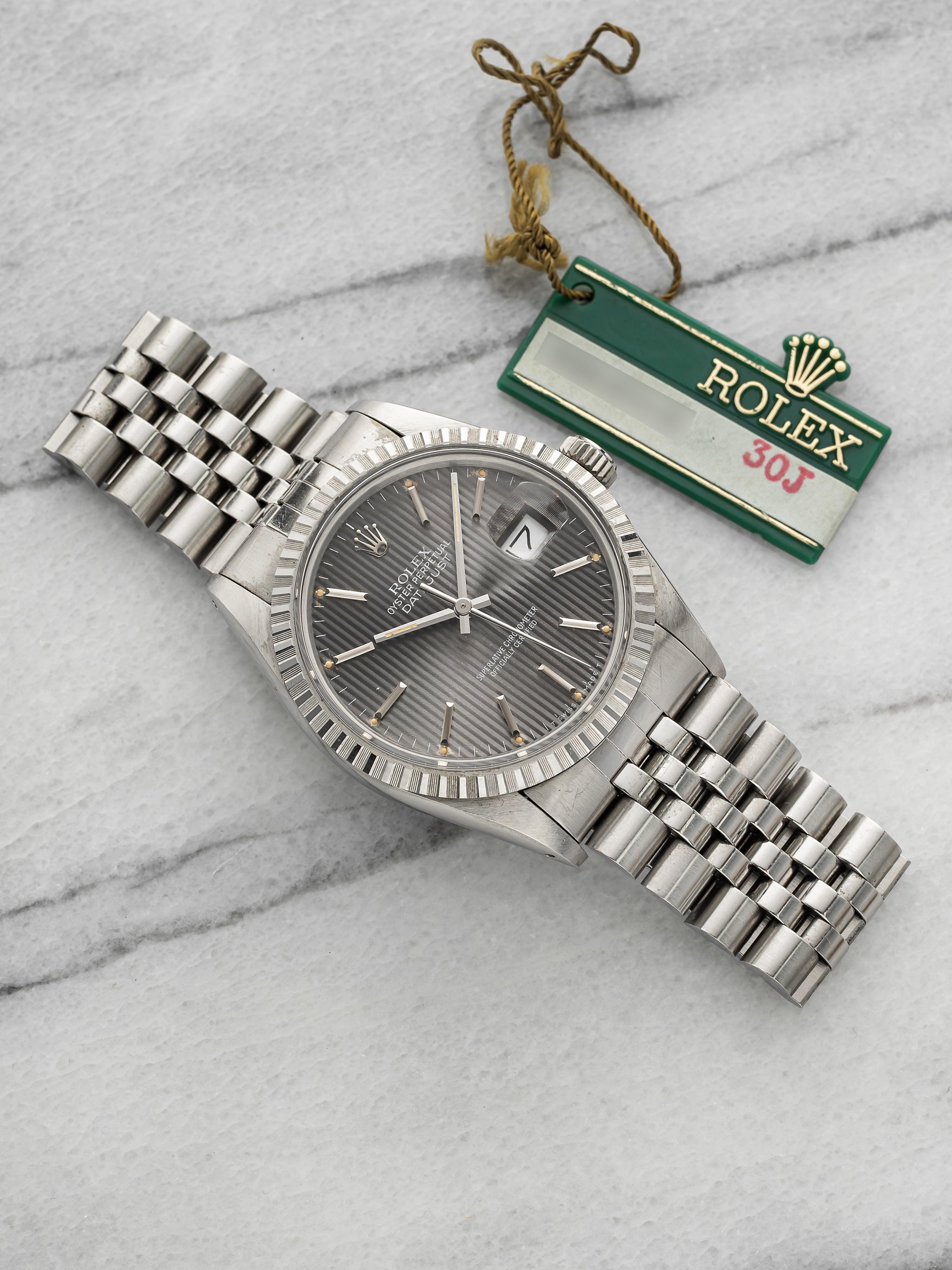 Vintage 1986 Rolex Datejust 16030 Stainless Steel Grey Tapestry Dial Auto 36mm