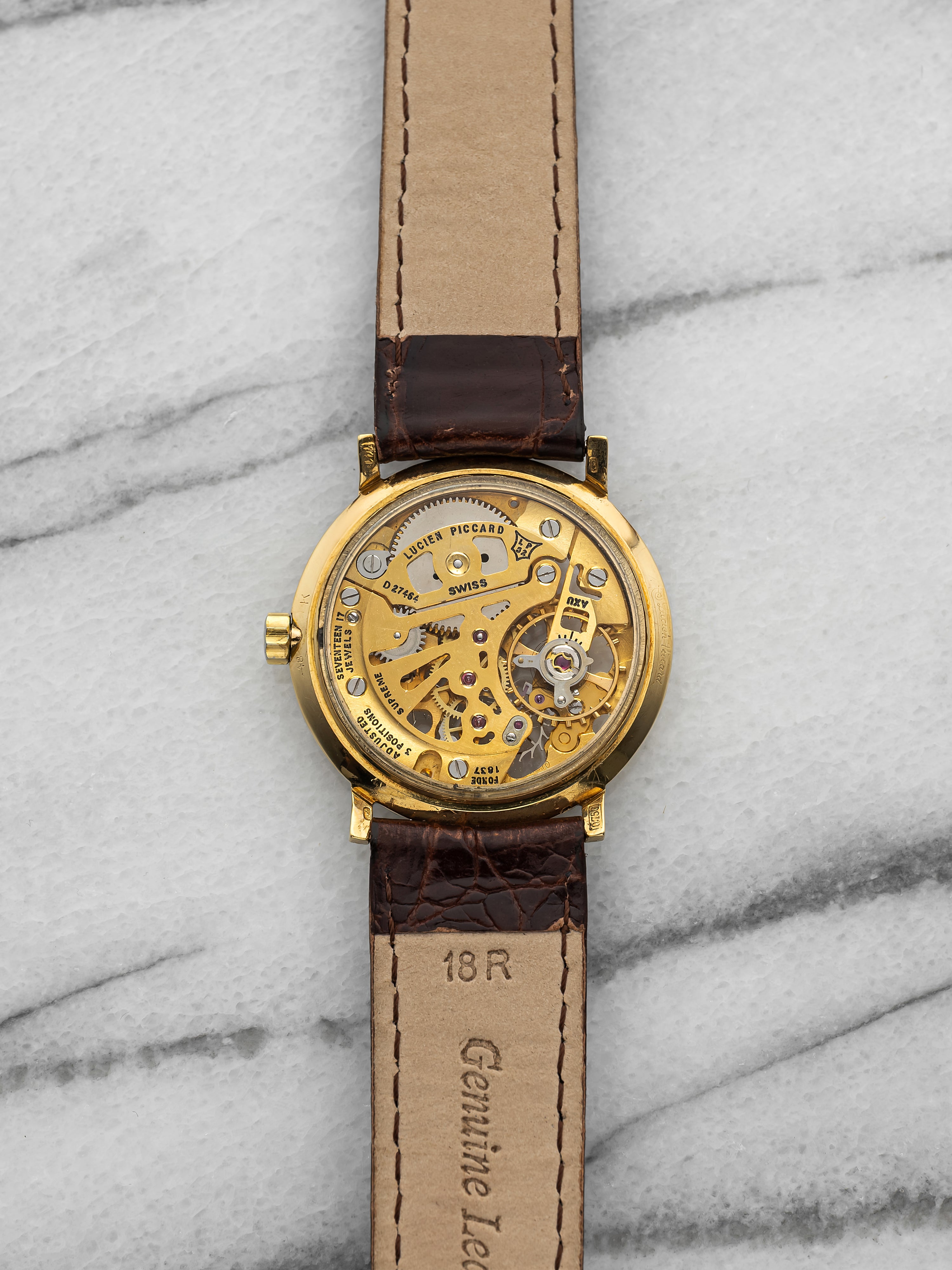 Vintage 1960s Lucien Piccard Skeleton 18K Yellow Gold Manual 33mm