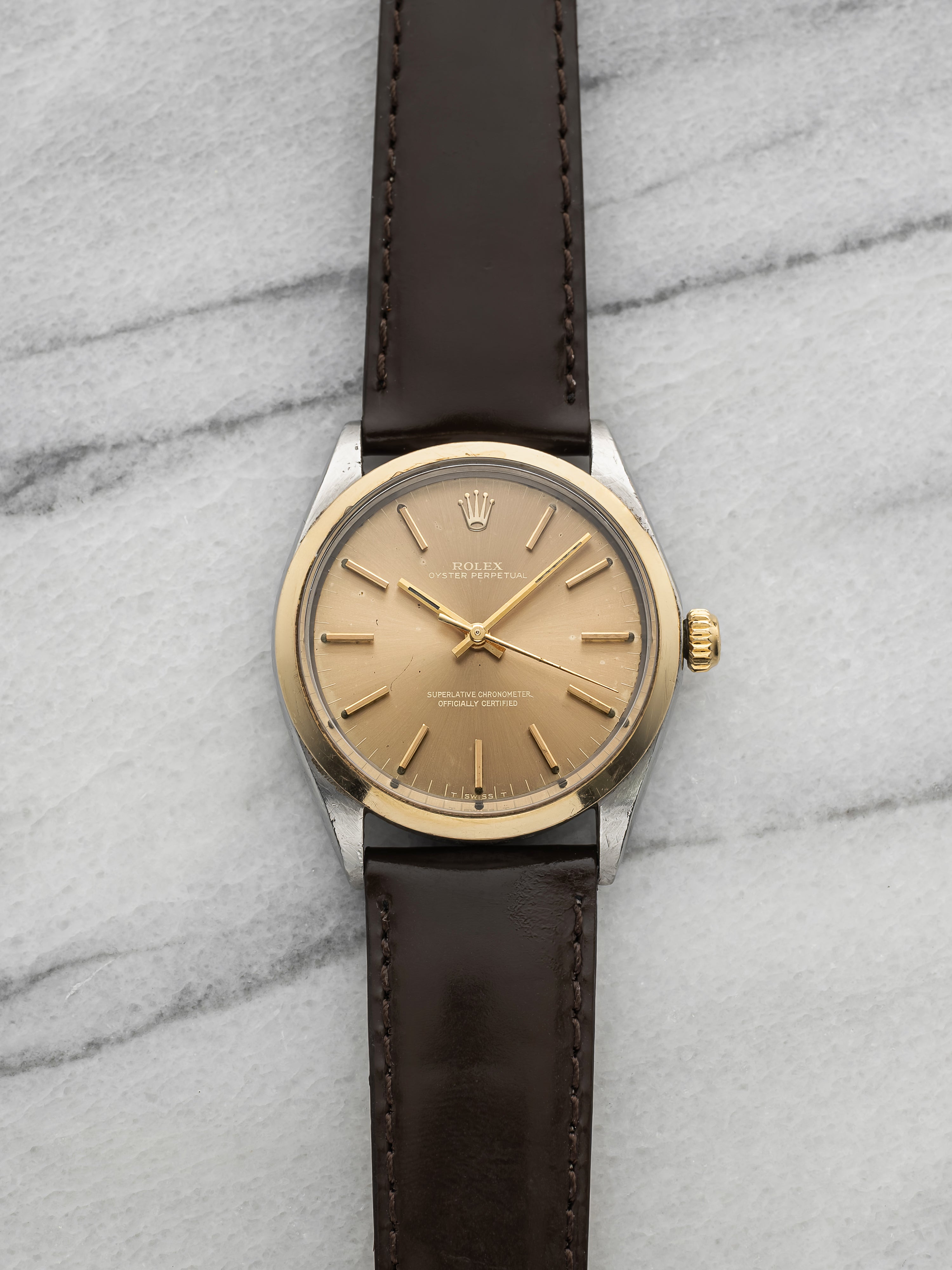 Vintage 1969 Rolex Oyster Perpetual 1002 Two-Tone Mocha Dial Auto 34mm