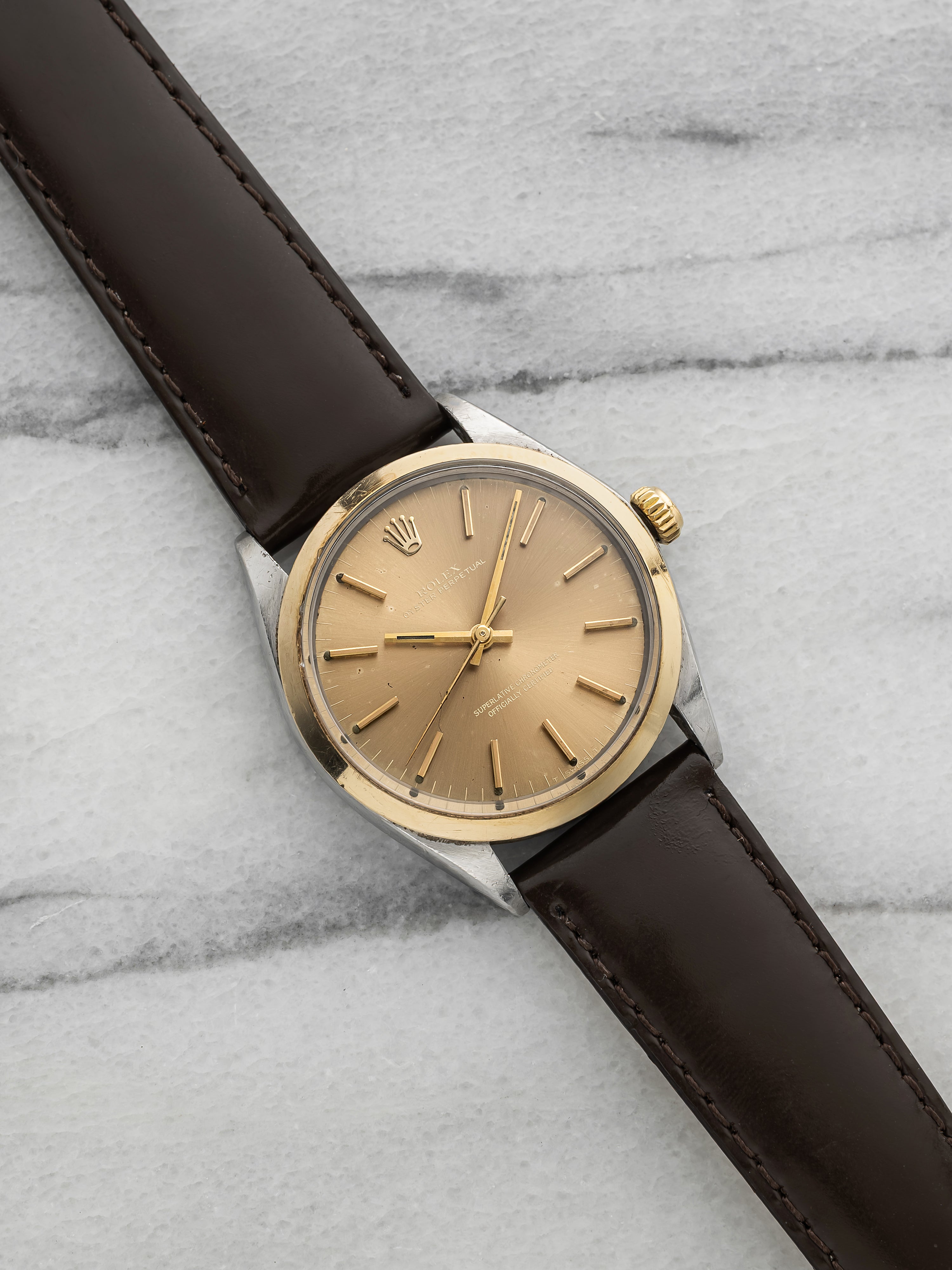 Vintage 1969 Rolex Oyster Perpetual 1002 Two-Tone Mocha Dial Auto 34mm