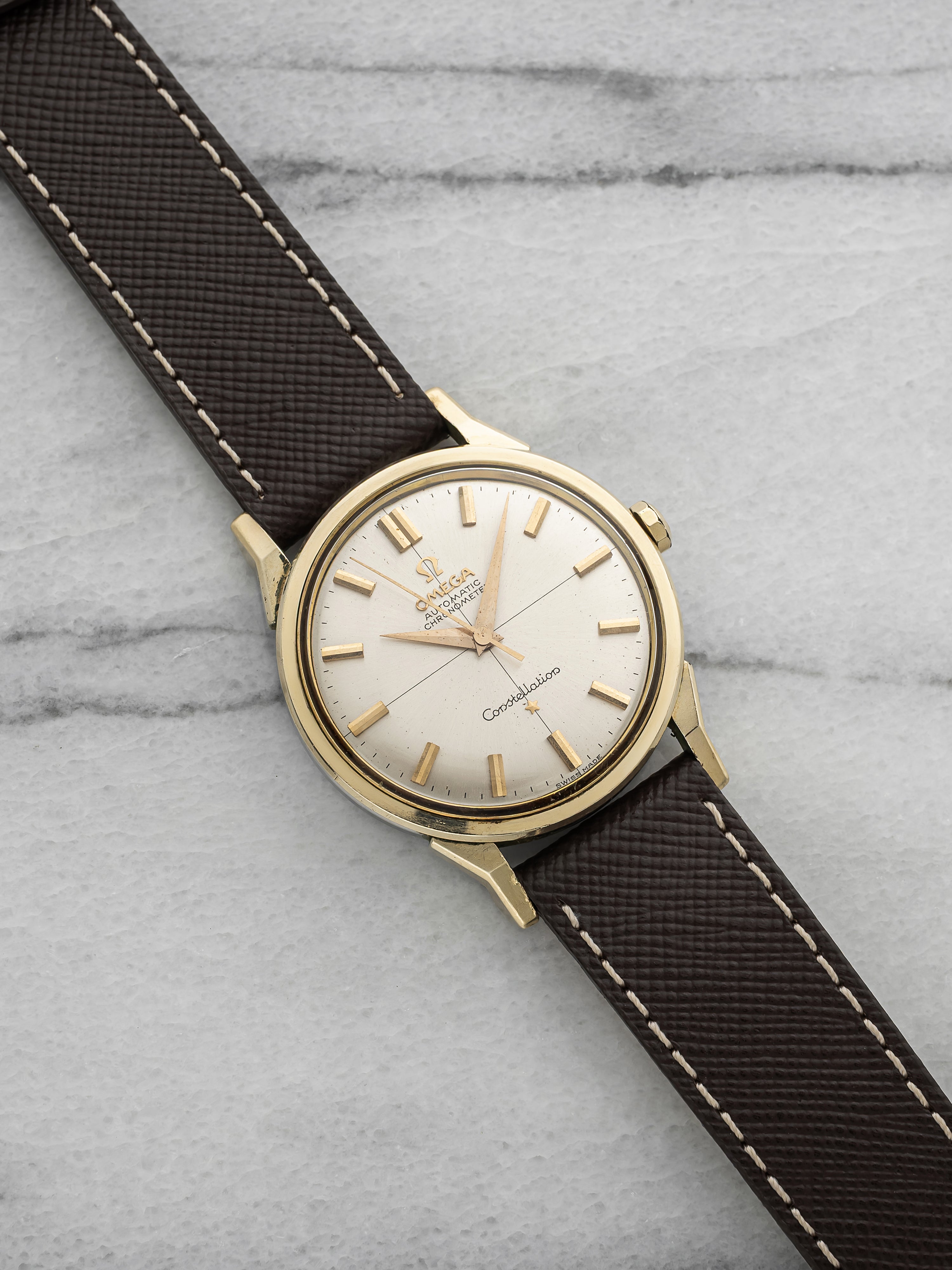 Vintage 1960s Omega Constellation 167.005 Capped Gold Silver Dial Auto 34mm