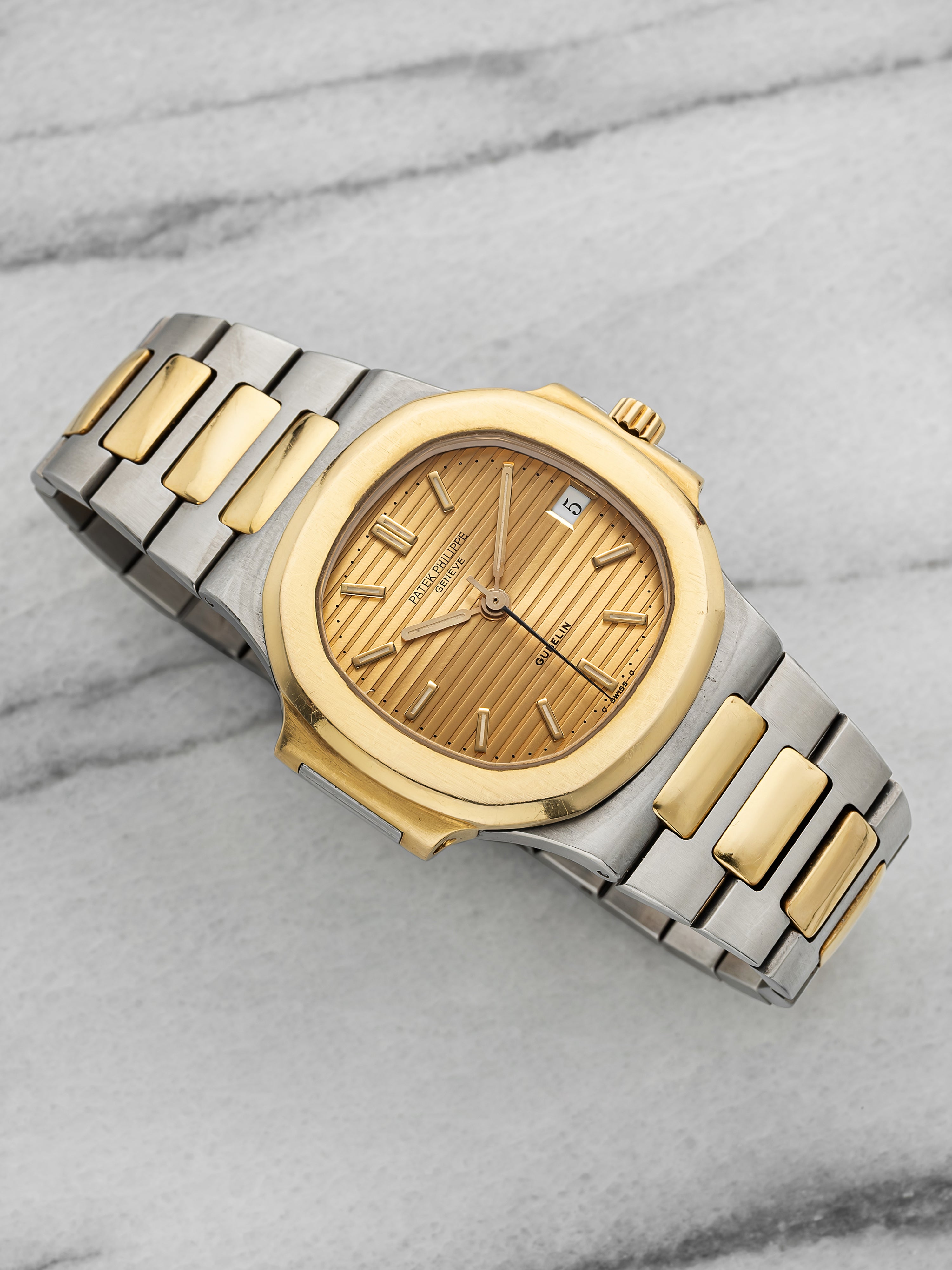 Vintage 1980s Patek Philippe Nautilus 3800 TT Champagne Gubelin Dial Auto 37 mm