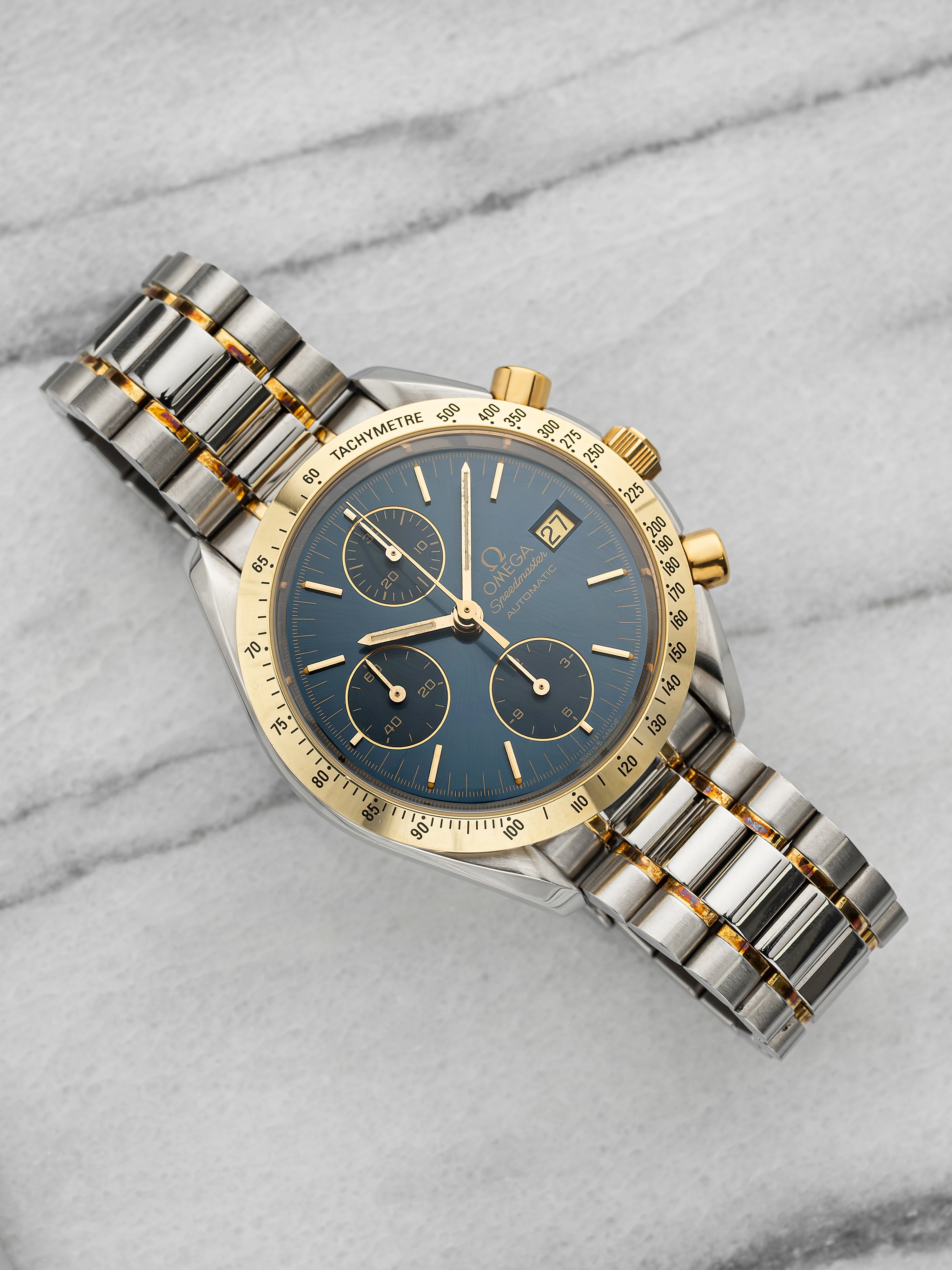 1990s Omega Speedmaster Reduced 3311.80 Two Tone Blue Dial Automatic 39mm