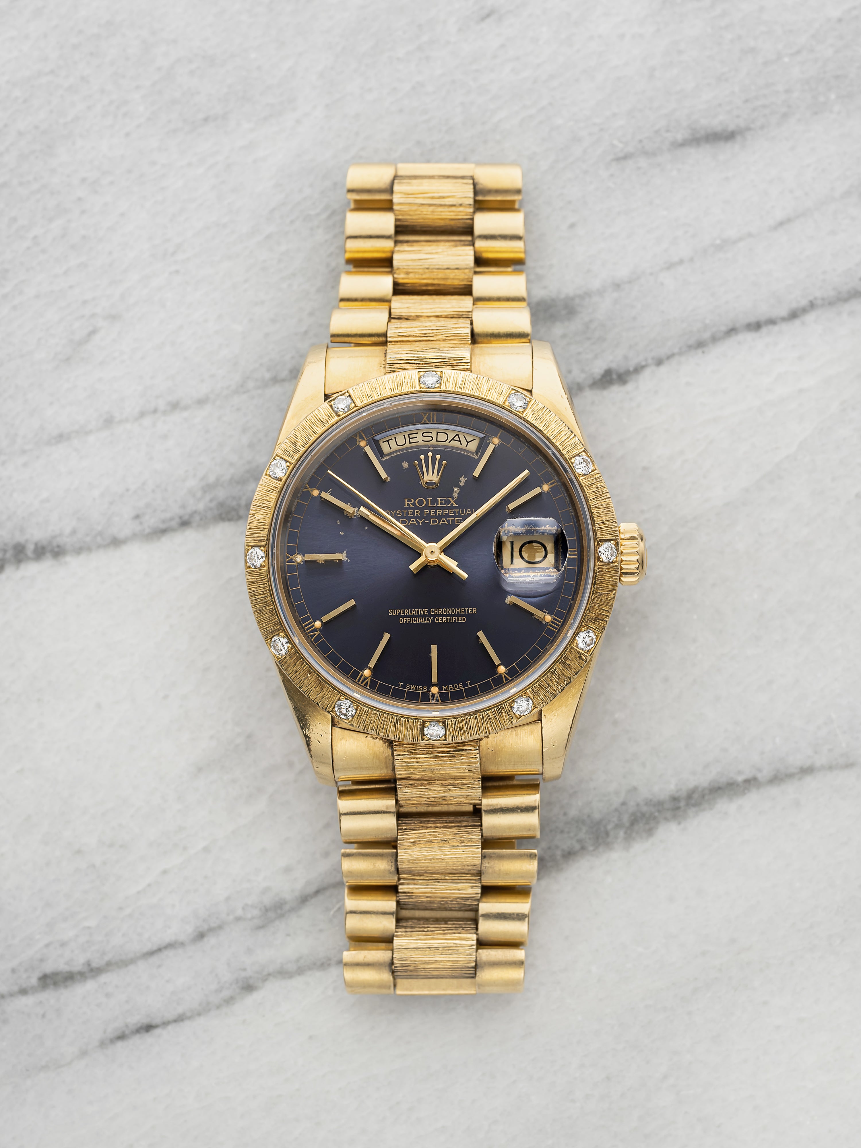Vintage 1986 Rolex Day-Date 18108 18K YG Blue Sunburst Dial Auto 36mm