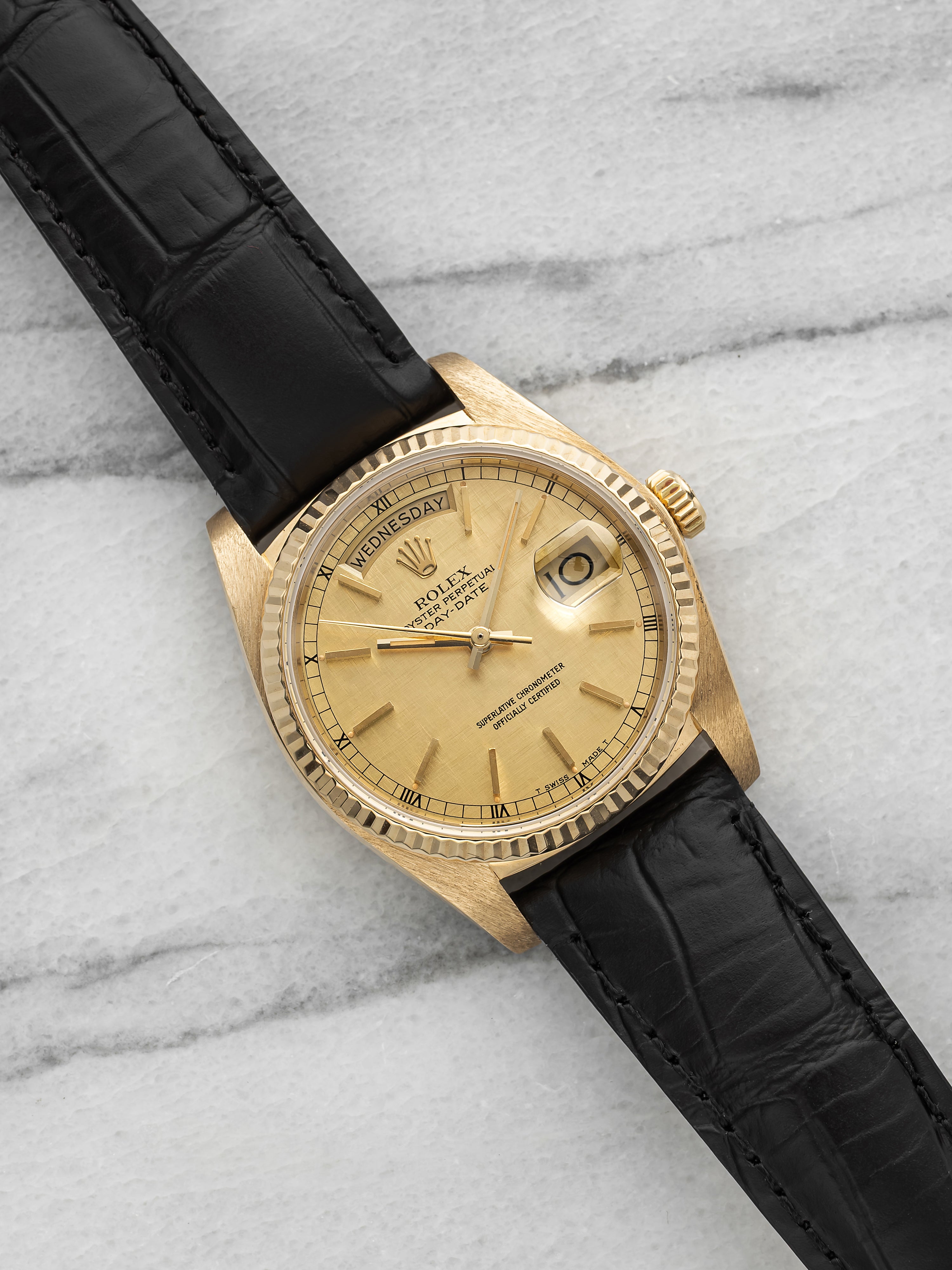 Vintage 1984 Rolex Day-Date 18038 18K YG Champagne Linen Dial Auto 36mm