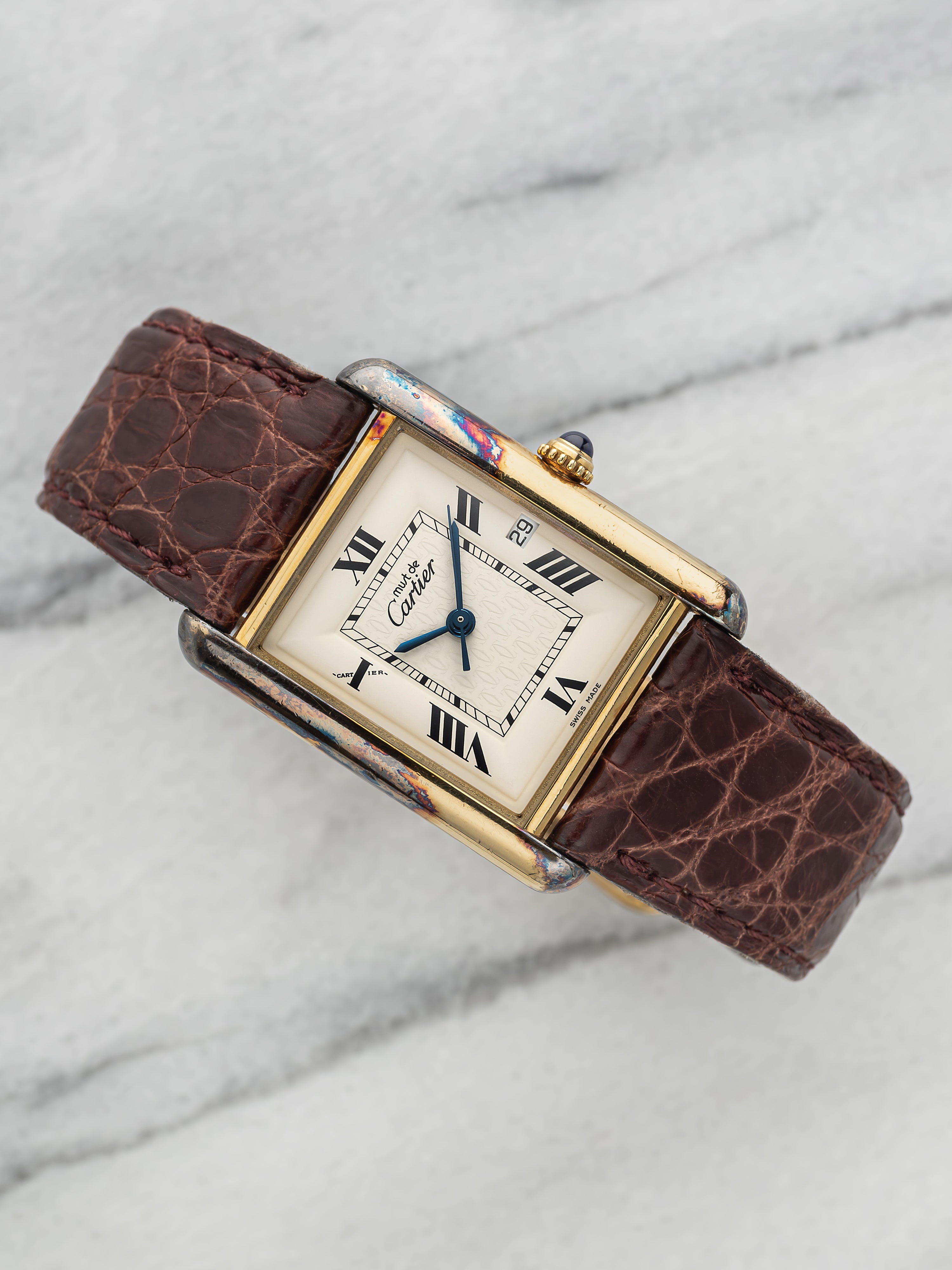 2000s Cartier Must Tank 2413 Vermeil White Roman Dial Quartz 26mm
