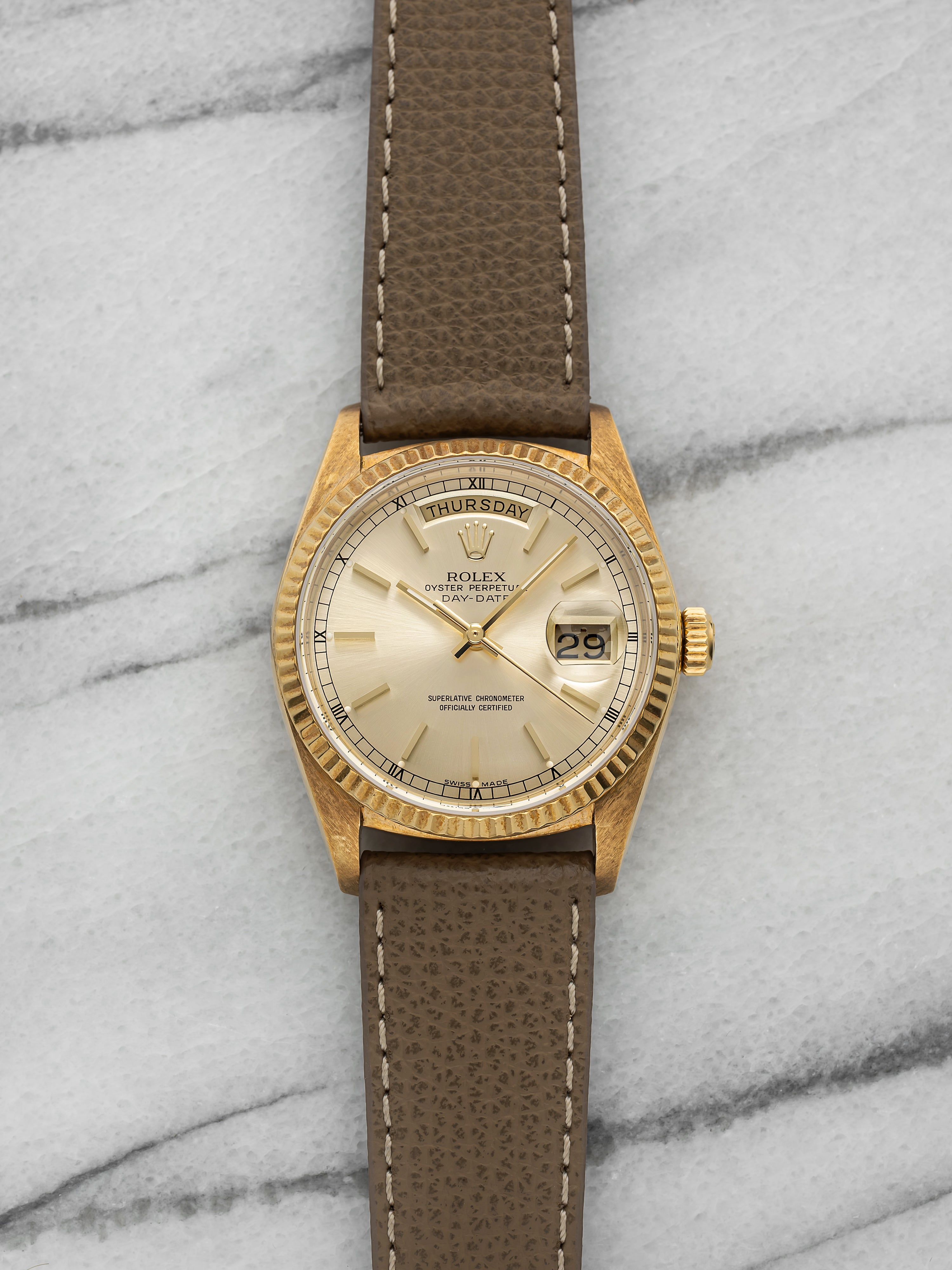 1986 Rolex Day-Date 18038 - 18K Yellow Gold, Champagne Sunburst Dial