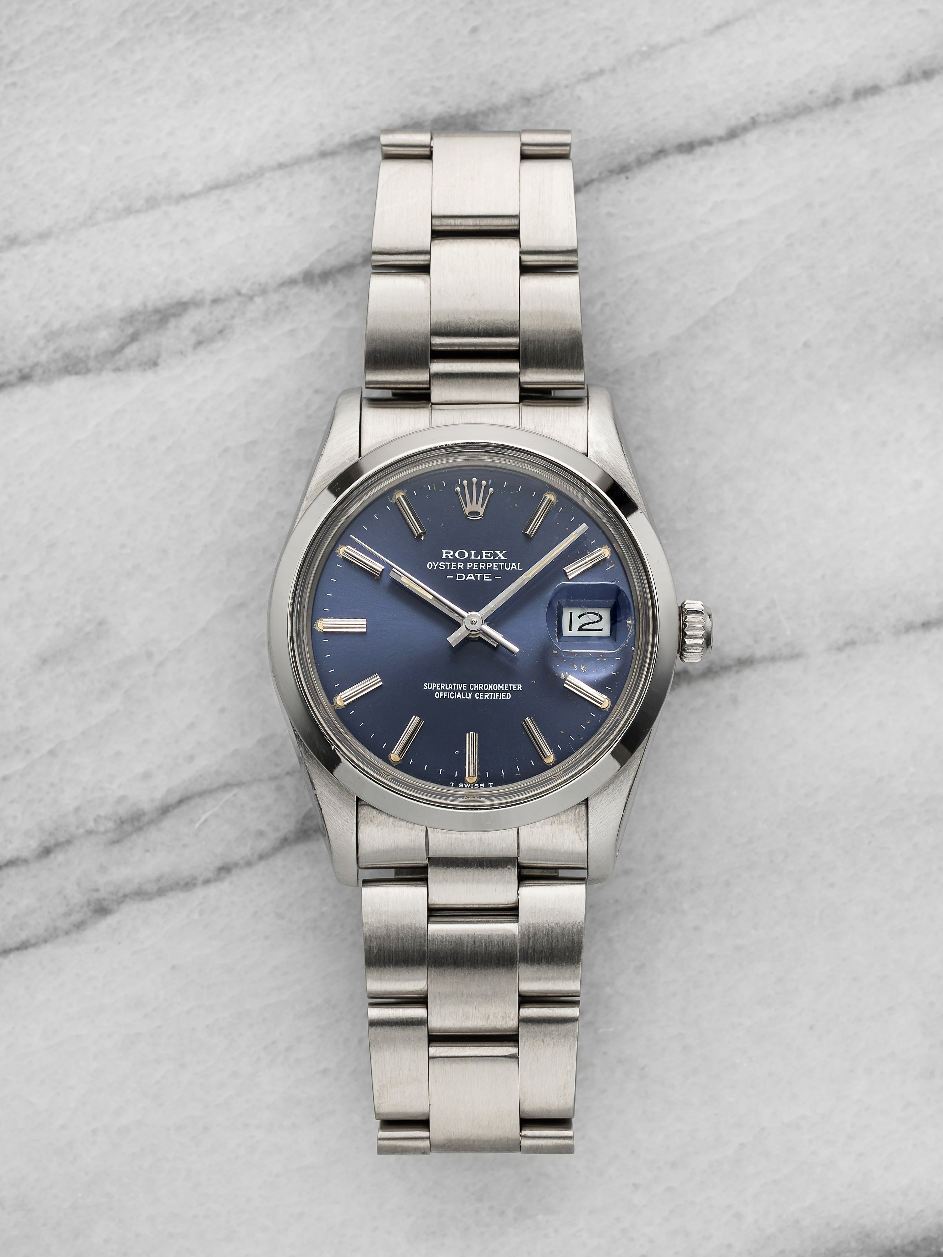 Vintage 1983 Rolex Oyster Perpetual Date 15000 Steel Blue Dial Auto 34 mm